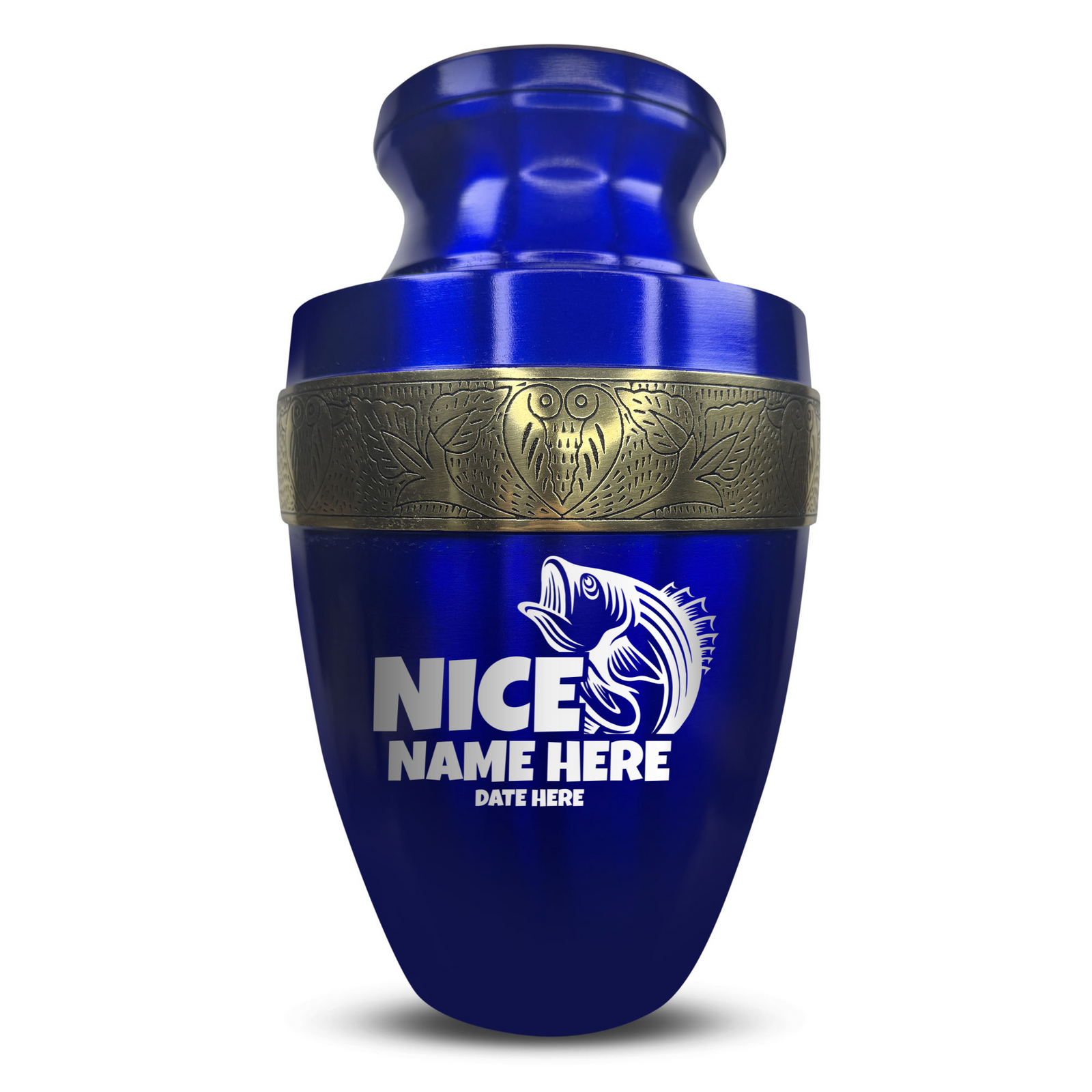 Custom Aluminum Human Urn - Funny Fishing Design - Elite Collection with Gold Inlay - 200 Cubic Inch