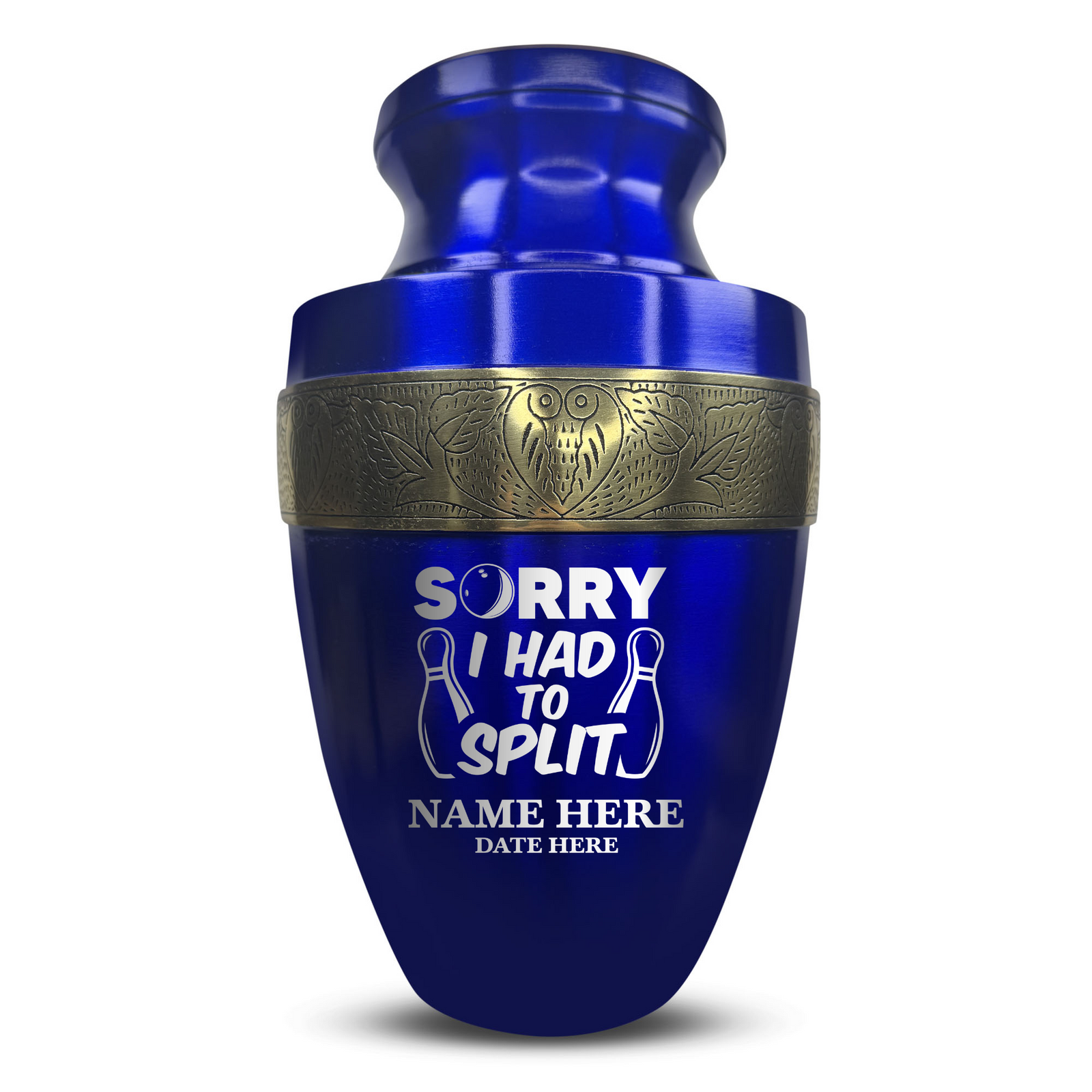 Custom Aluminum Human Urn - Funny Bowling Design - Elite Collection with Gold Inlay - 200 Cubic Inch