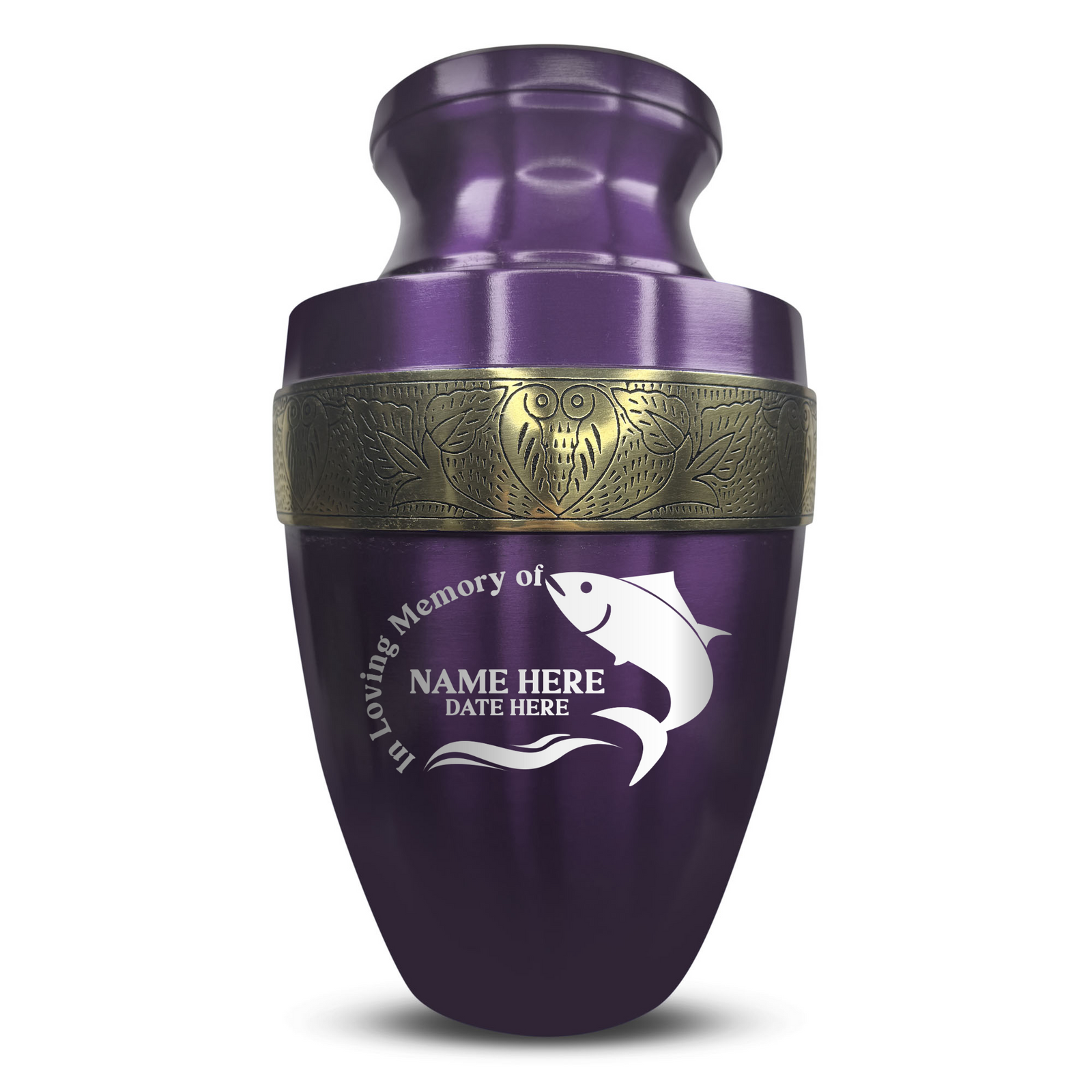 Custom Aluminum Human Urn - Funny Fishing Design - Elite Collection with Gold Inlay - 200 Cubic Inch