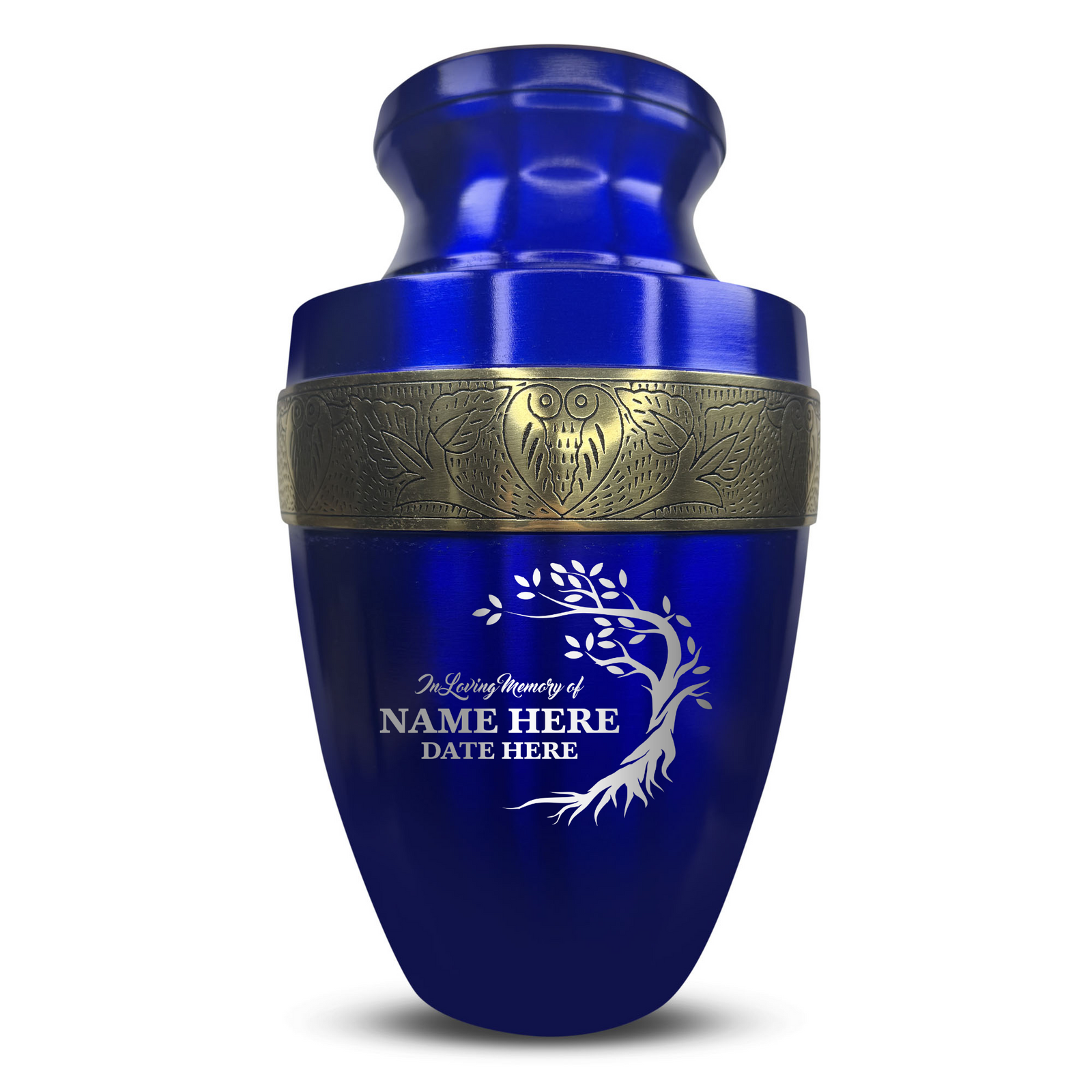 Personalized Adult Human Cremation Urn with Custom Engraved Name on Metal Aluminum Vessel for Ashes and Remains | Elite Series Human Urn with Gold Inlay | 200 Lbs | Tree | Black