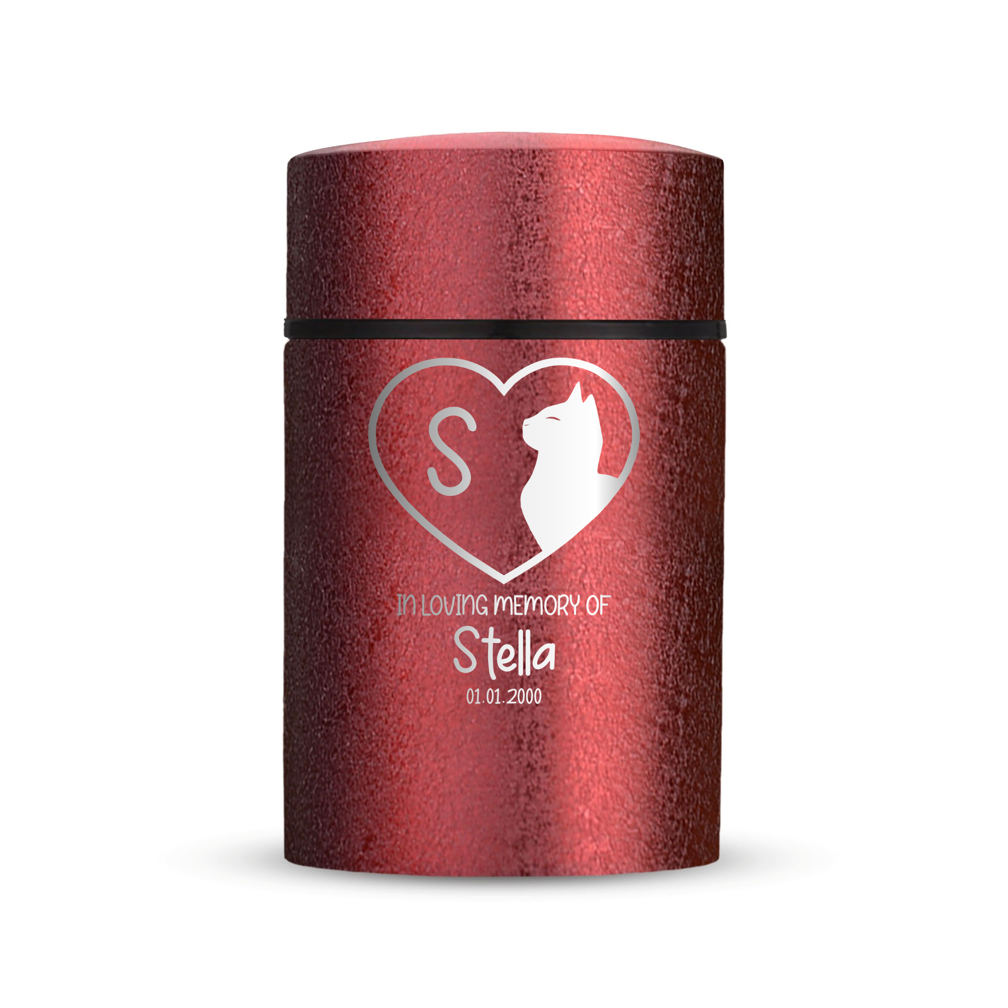 Custom Compact Mini Keepsake Cat Urn - Stainless Steel - Textured Finish - 8 Cubic Inch | Cat Memorial