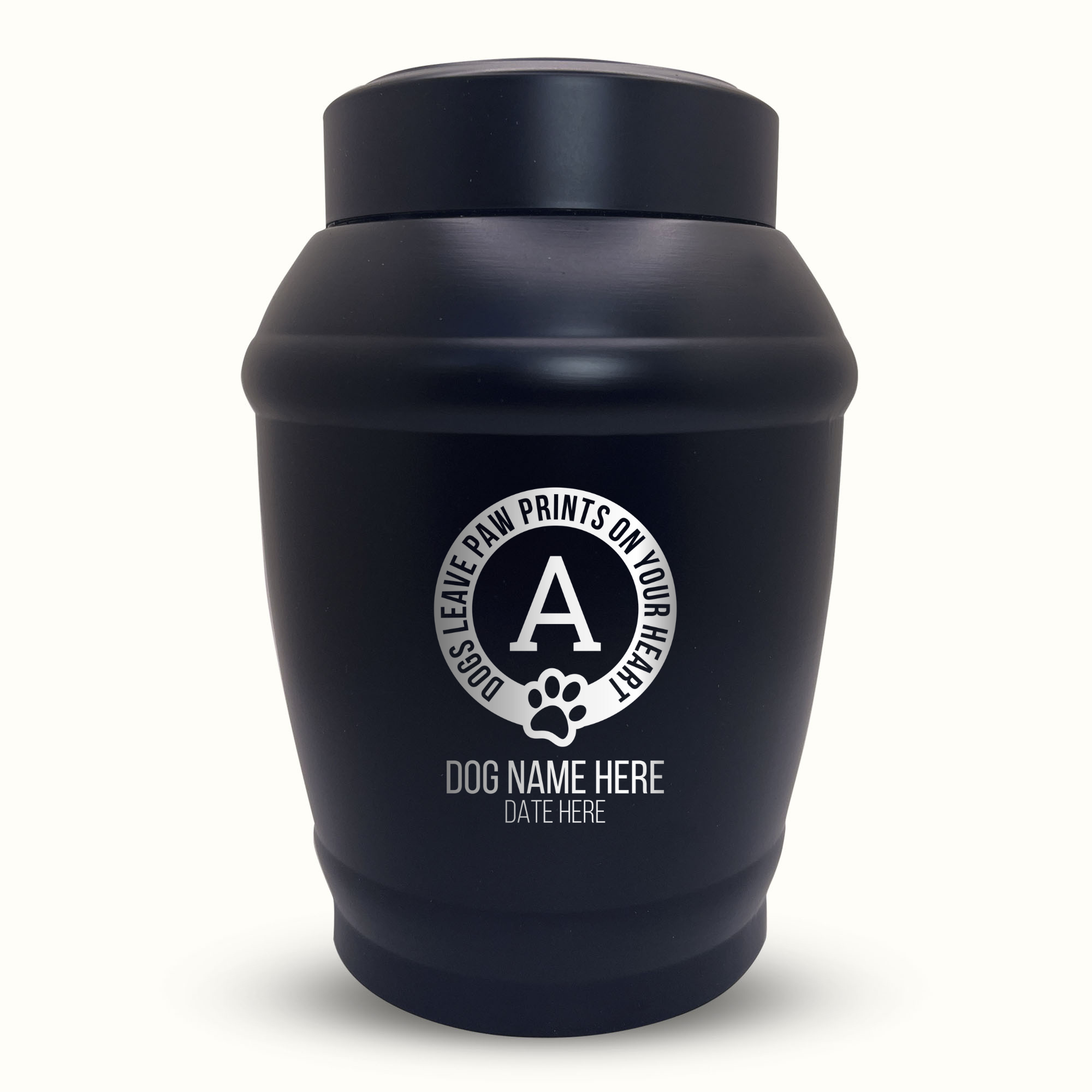 Custom Dog Urn - Standard Size - Stainless Steel - Black - 40 Cubic Inch | Memories Collection