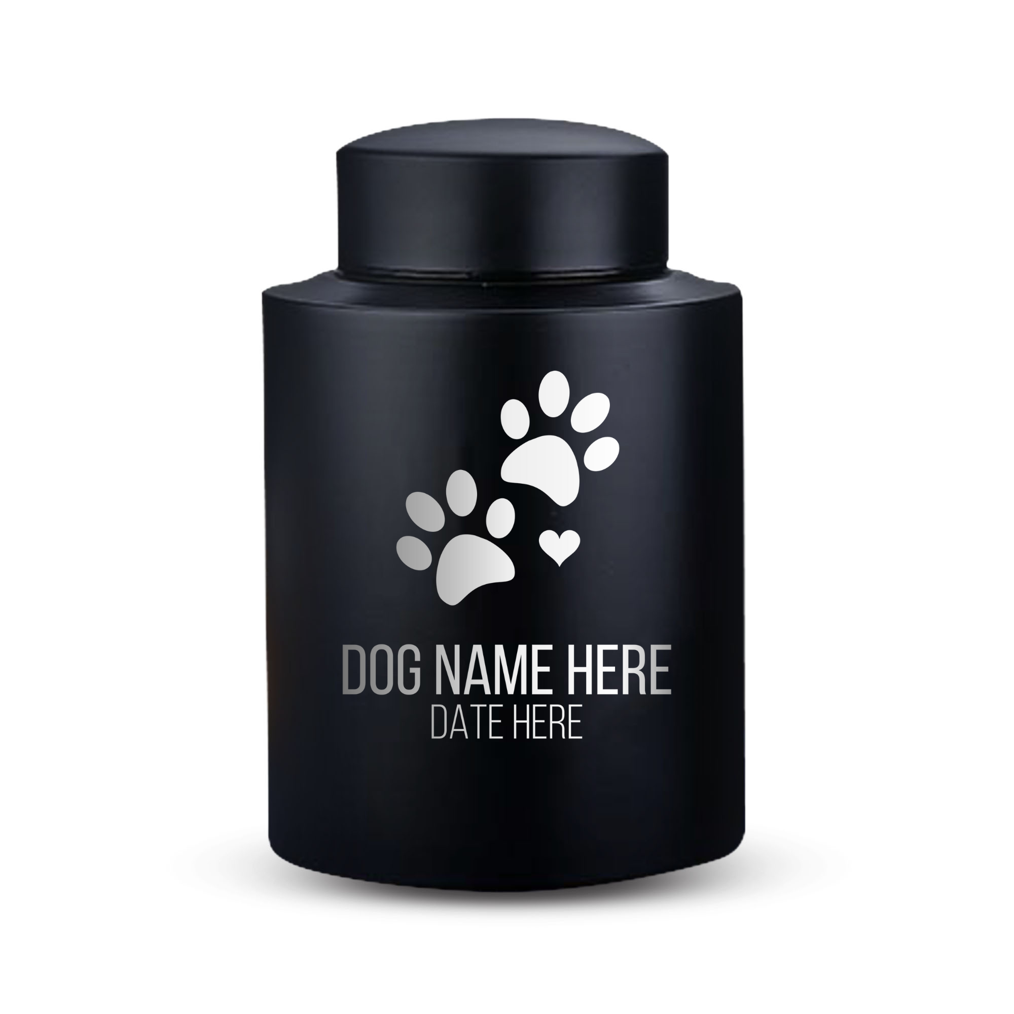 Horizon Dog Cremation Urn – Black Stainless Steel – 50–115 Cubic Inch | Classic Paw Design