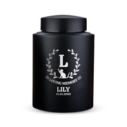 Custom Cat Round Urn - Medium Size - Stainless Steel - Black Powder Coated Finish - 50 Cubic Inch | Cat Monogram