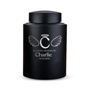 Custom Cat Round Urn - Large Size - Stainless Steel - Black Powder Coated Finish - 115 Cubic Inch | Cat Memorial