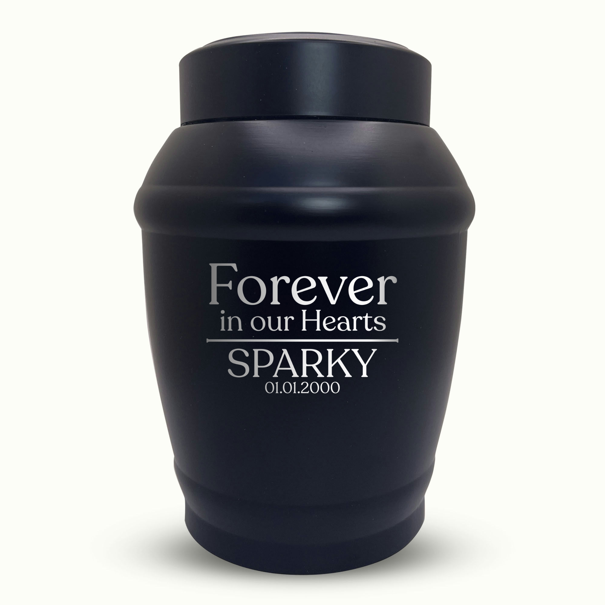 Custom Cat Urn - Standard Size - Stainless Steel - Black - 40 Cubic Inch | Heart & Whiskers Collection