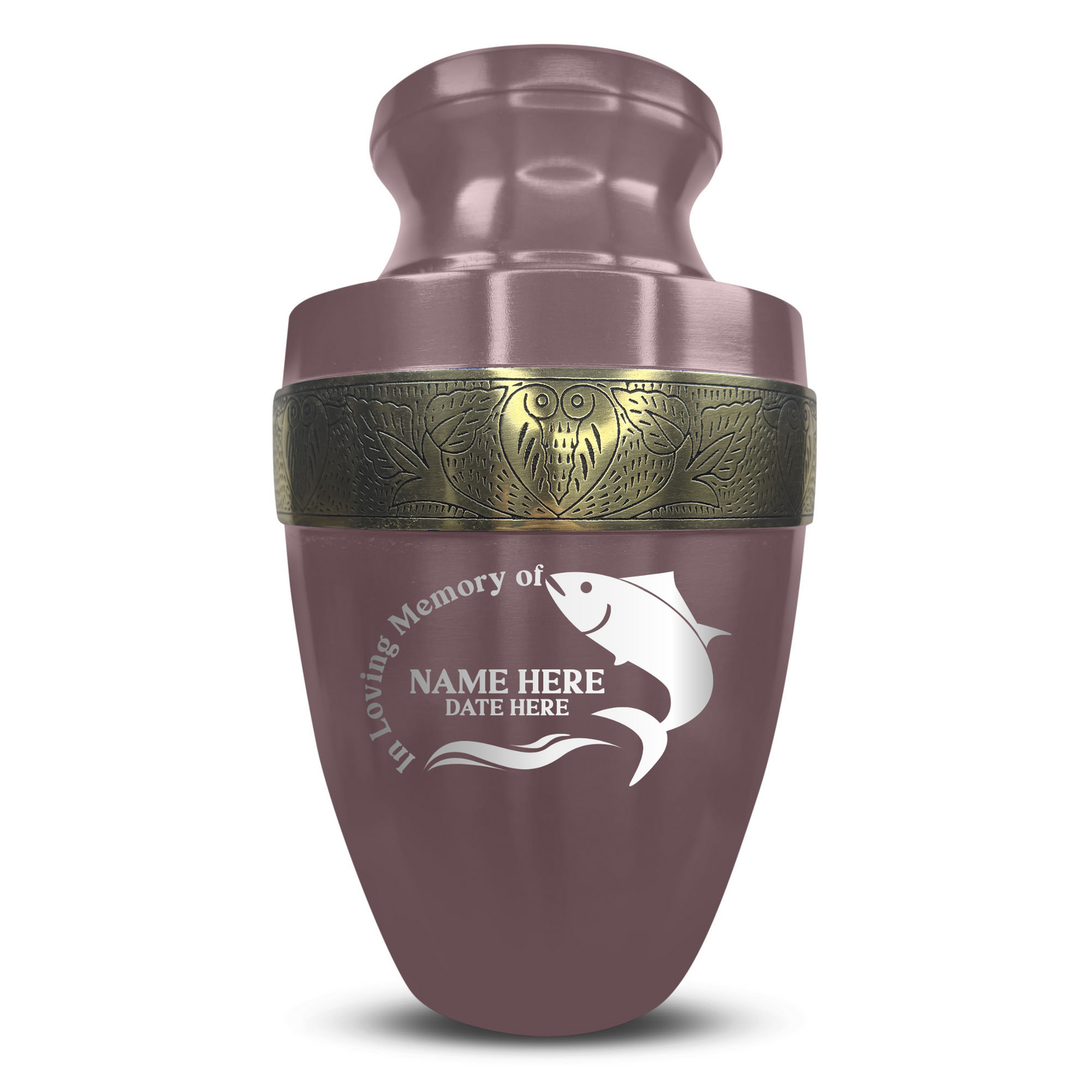 Custom Aluminum Human Urn - Funny Fishing Design - Elite Collection with Gold Inlay - 200 Cubic Inch