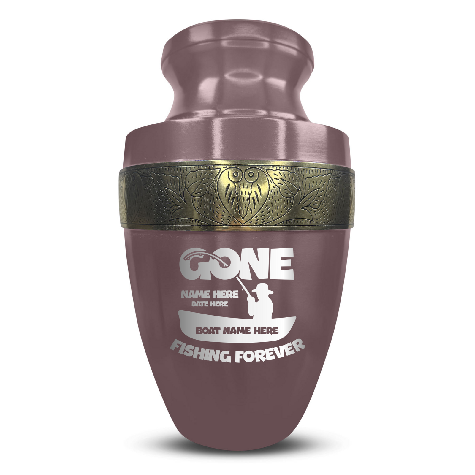 Custom Aluminum Human Urn - Funny Fishing Design - Elite Collection with Gold Inlay - 200 Cubic Inch