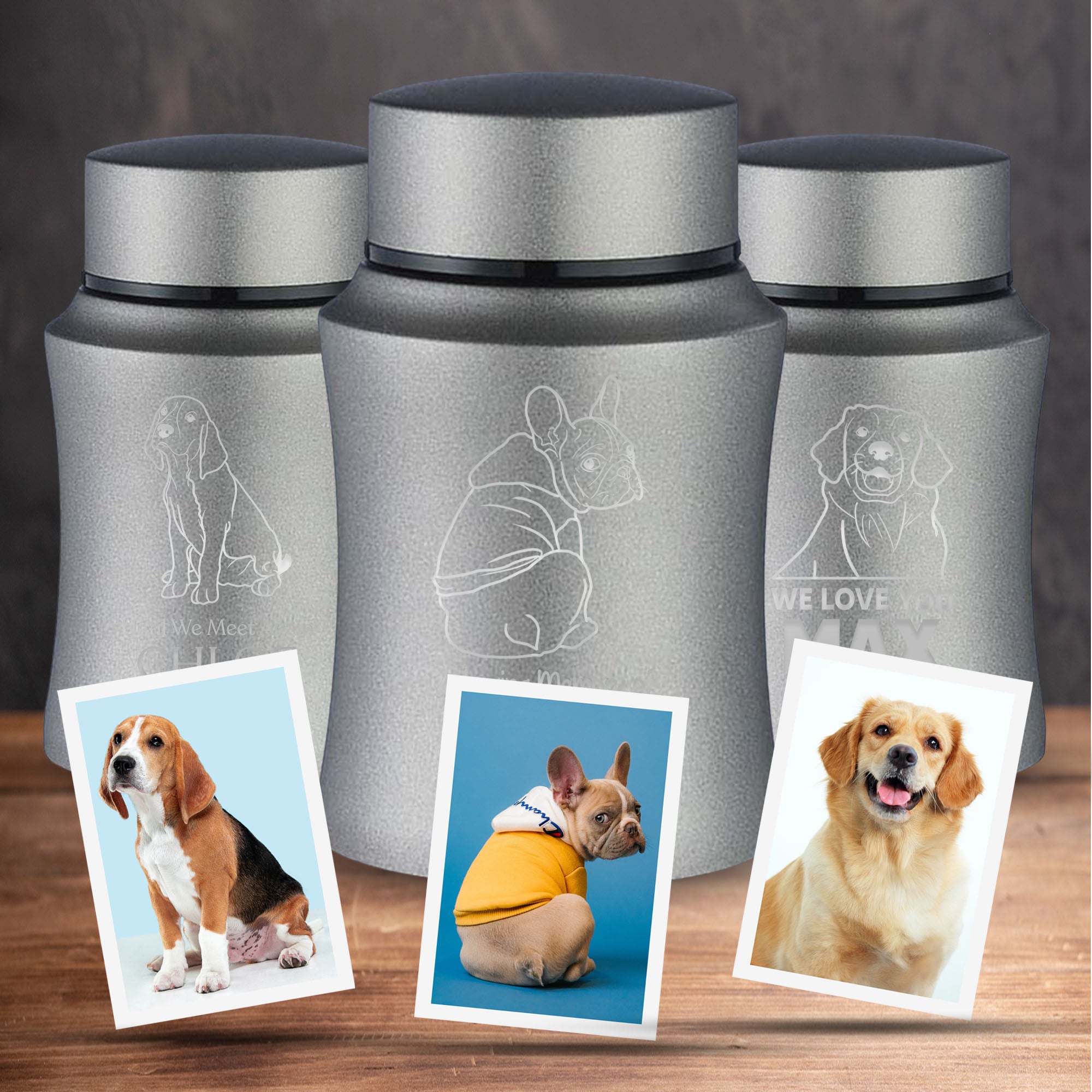 Custom Engraved Pet Photo/Image Pet Memorial Urn - Personalized with Pet Name, Date, and Dog Image - 4" Powder Coated Steel Cremation Mini Compact Urn for Dogs Ashes, Gray | 5–10 Lbs Capacity