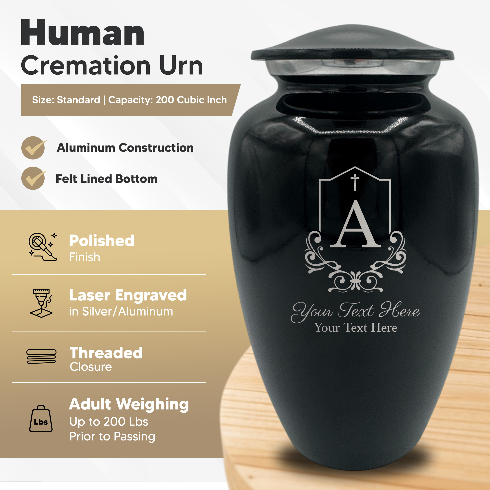 Splendor Human Cremation Urn – 200 Cubic Inch Capacity – Metal | Headstone Memorial
