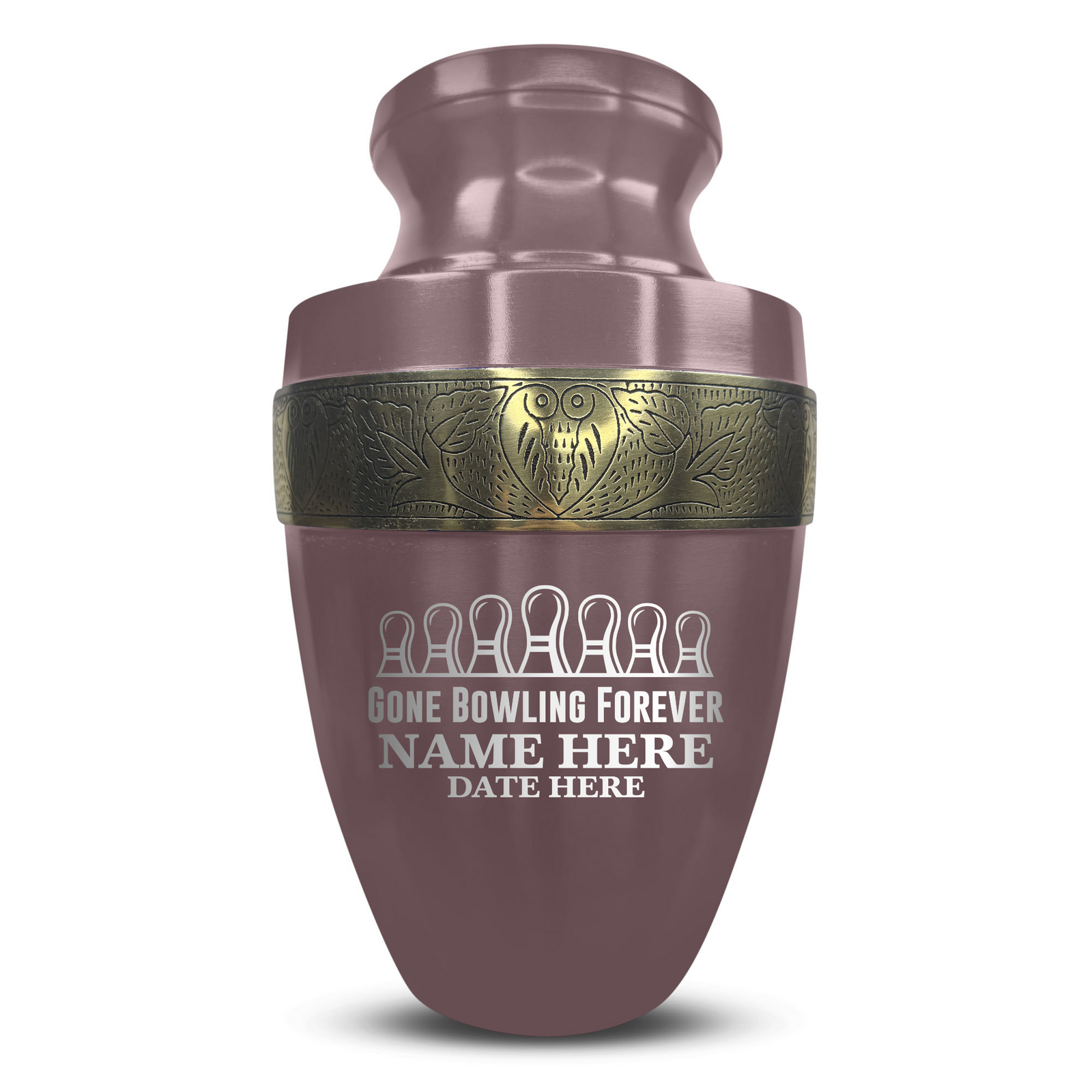 Custom Aluminum Human Urn - Funny Bowling Design - Elite Collection with Gold Inlay - 200 Cubic Inch