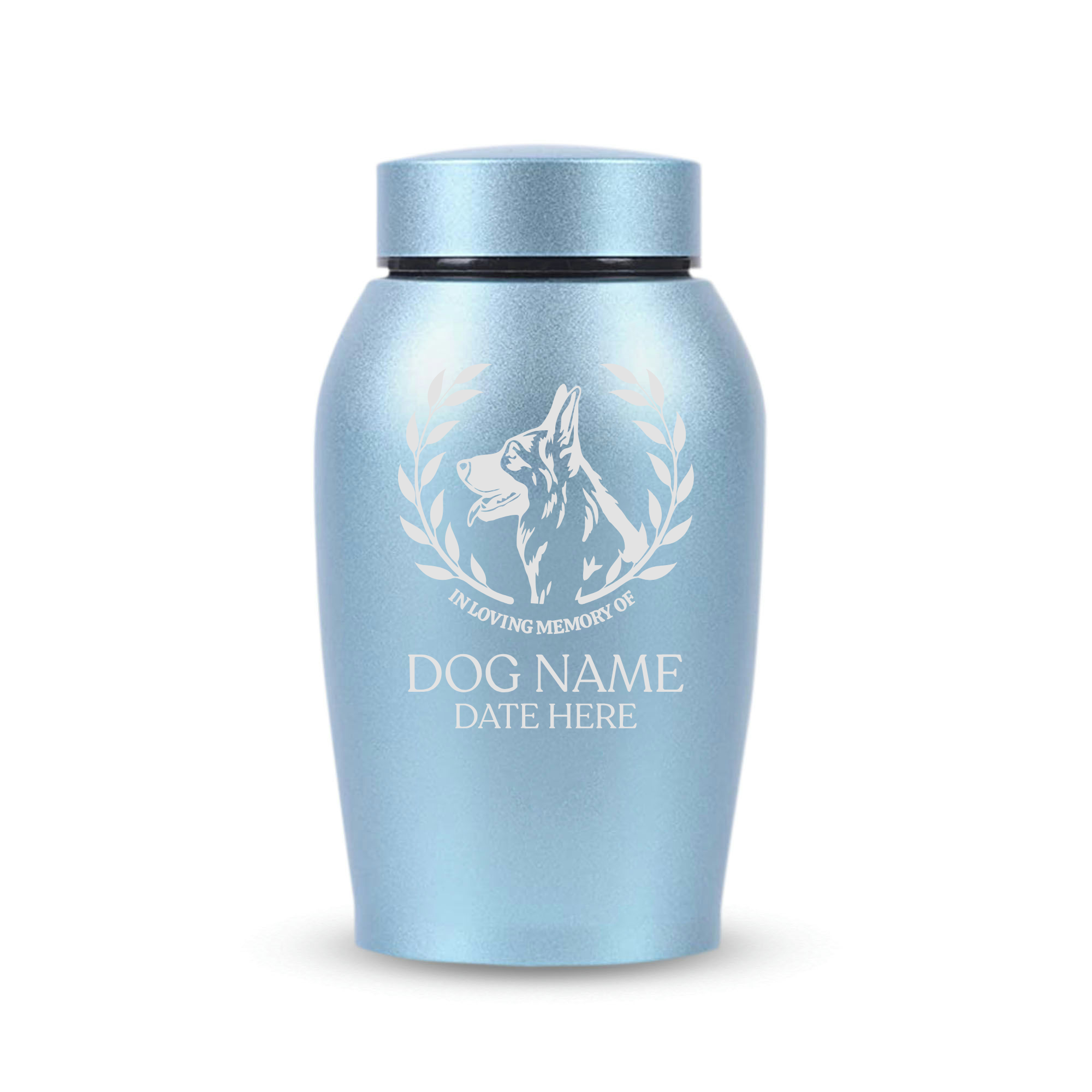Medium Custom Dog Urn – 50 Cubic Inch – Stainless Steel | Dog Breed Design