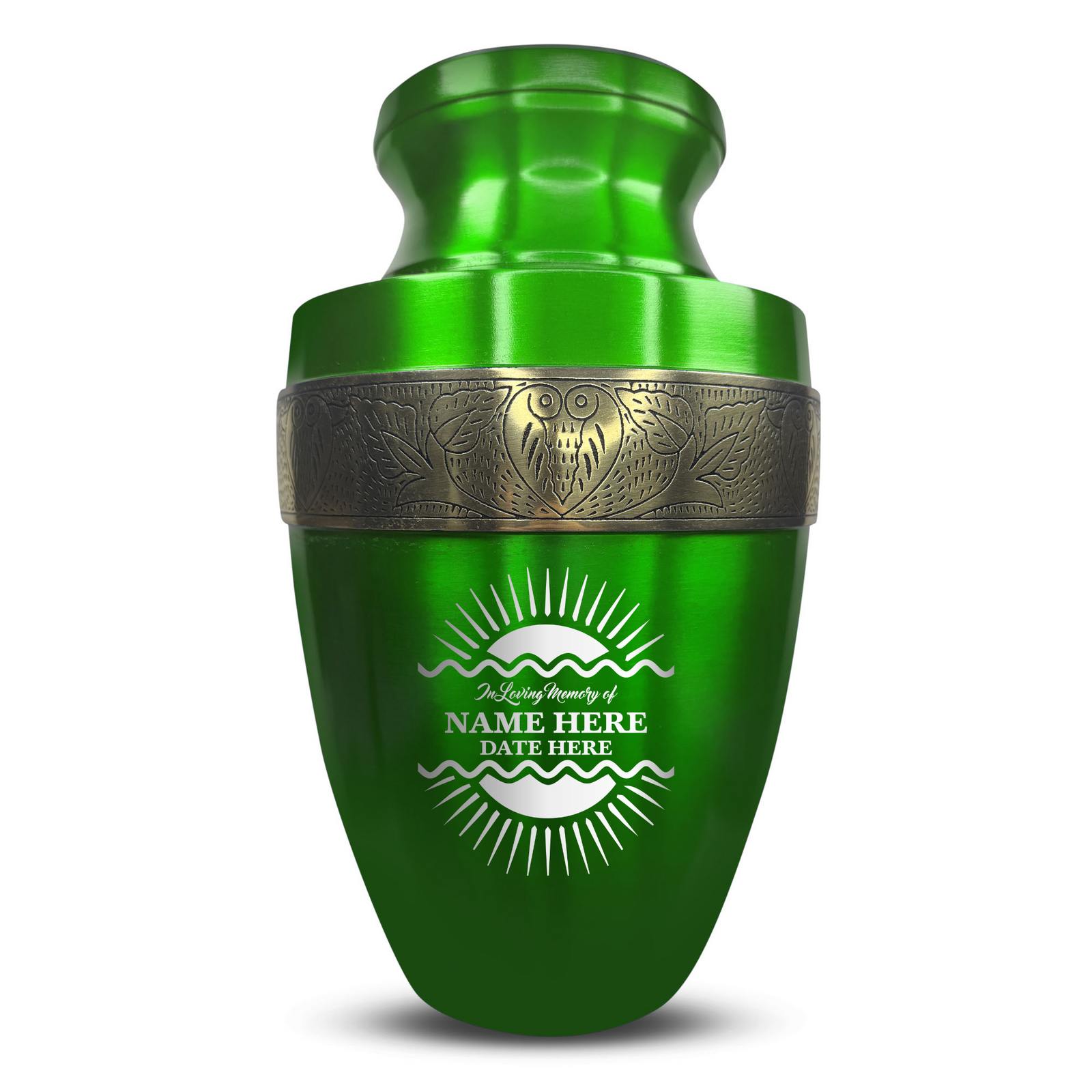 Personalized Adult Human Cremation Urn with Custom Engraved Name on Metal Aluminum Vessel for Ashes and Remains | Elite Series Human Urn with Gold Inlay | 200 Lbs | Sunbeam | Black