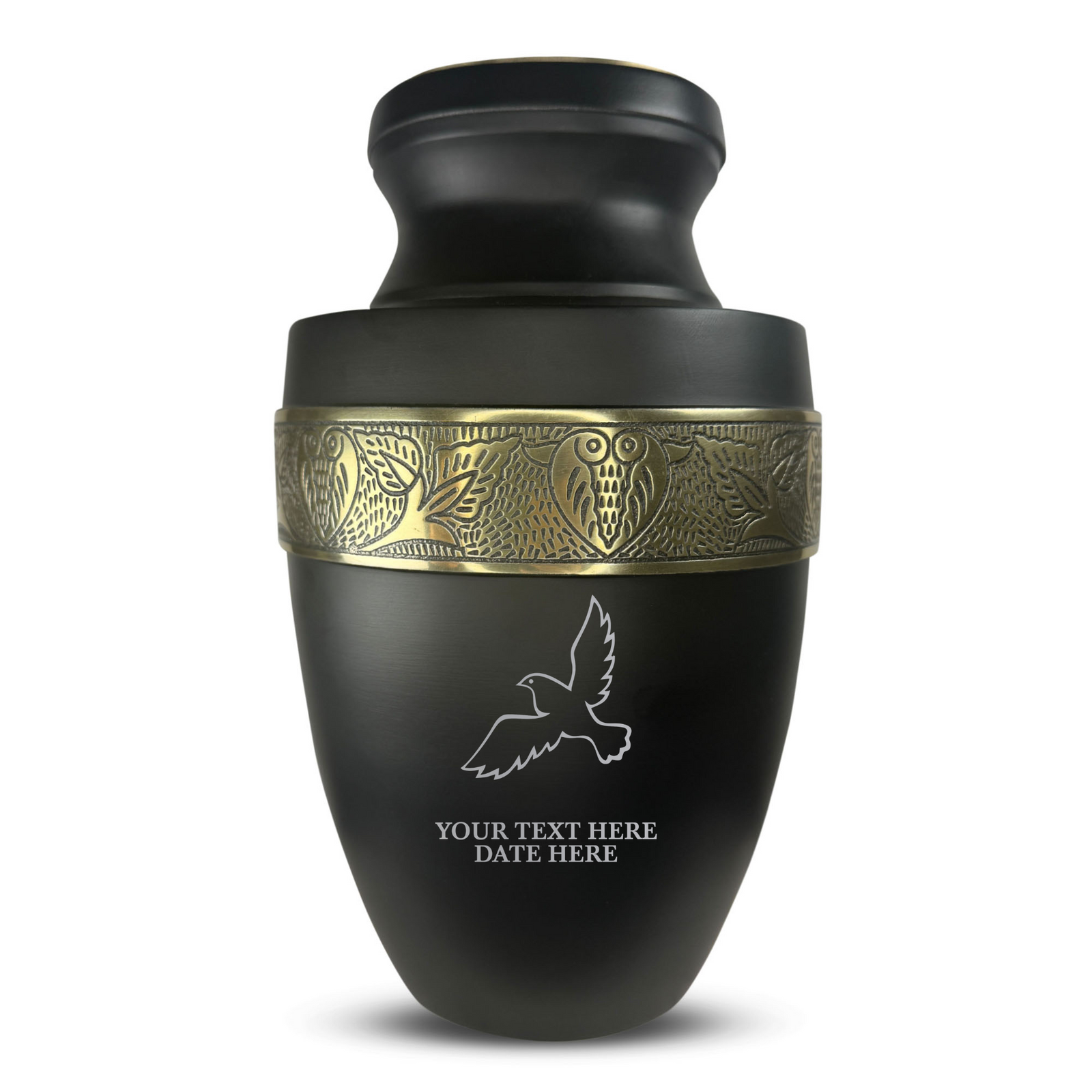 Custom Aluminum Human Urn - Memorial Dove - Elite Collection with Gold Inlay - 200 Cubic Inch