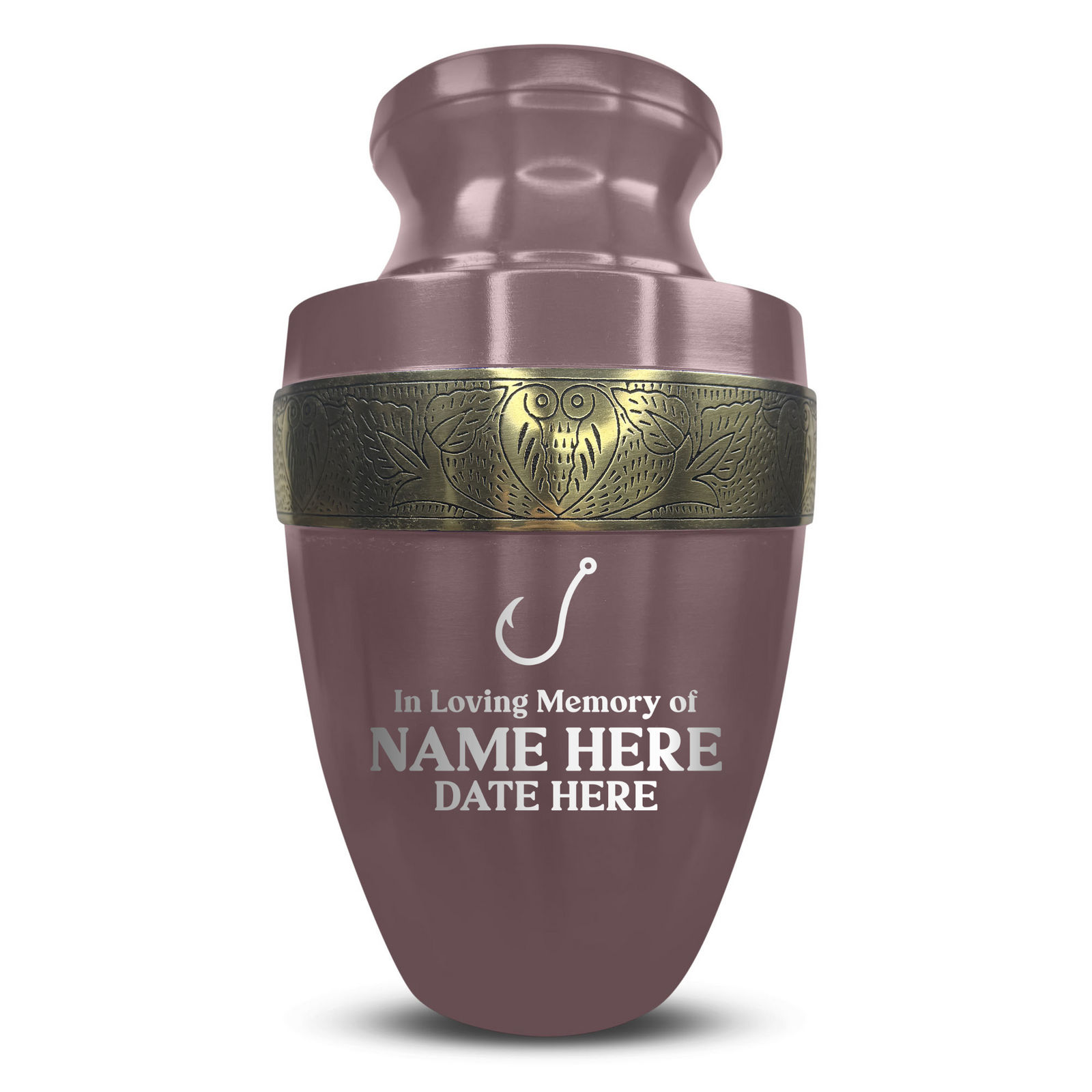 Custom Aluminum Human Urn - Funny Fishing Design - Elite Collection with Gold Inlay - 200 Cubic Inch