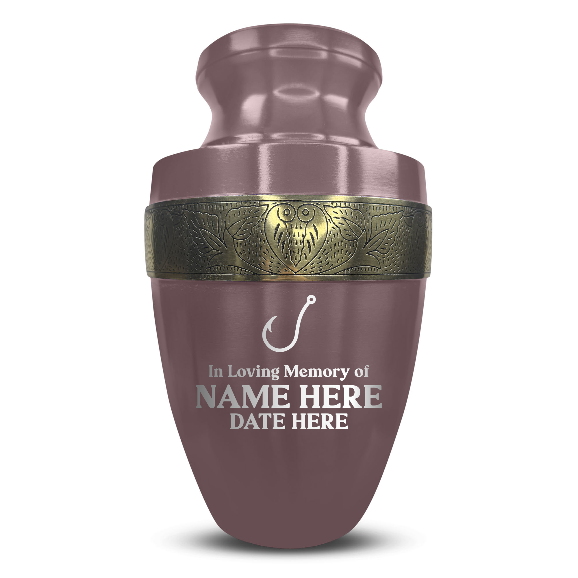 Custom Aluminum Human Urn - Funny Fishing Design - Elite Collection with Gold Inlay - 200 Cubic Inch