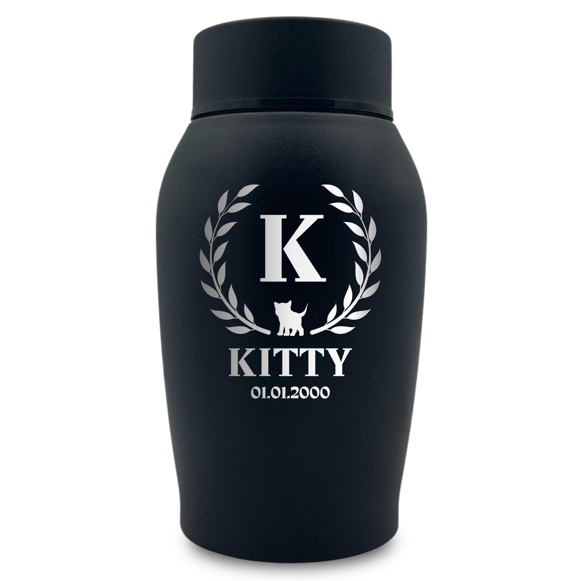 Medium Custom Cat Urn – 50 Cubic Inch – Stainless Steel | Cat Monogram