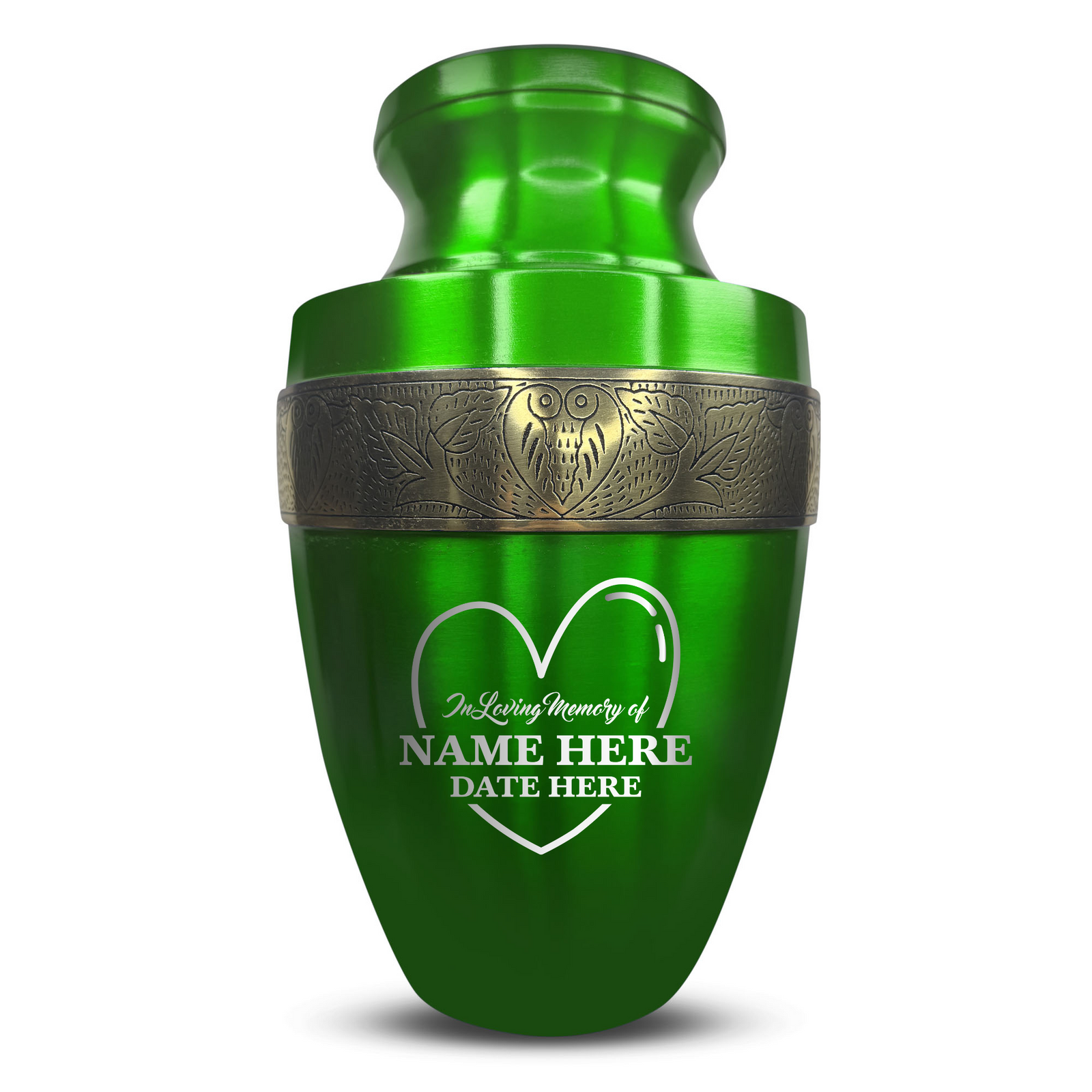 Personalized Adult Human Cremation Urn with Custom Engraved Name on Metal Aluminum Vessel for Ashes and Remains | Elite Series Human Urn with Gold Inlay | 200 Lbs | Heart | Black