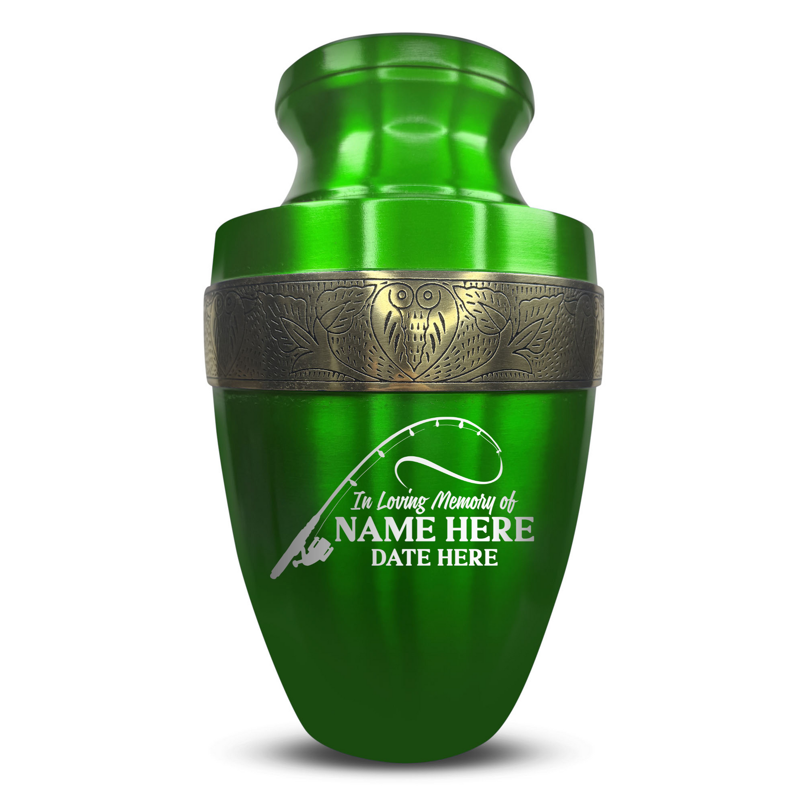 Custom Aluminum Human Urn - Funny Fishing Design - Elite Collection with Gold Inlay - 200 Cubic Inch