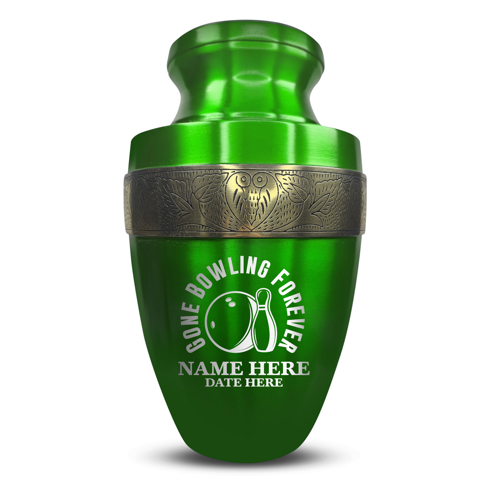 Custom Aluminum Human Urn - Funny Bowling Design - Elite Collection with Gold Inlay - 200 Cubic Inch