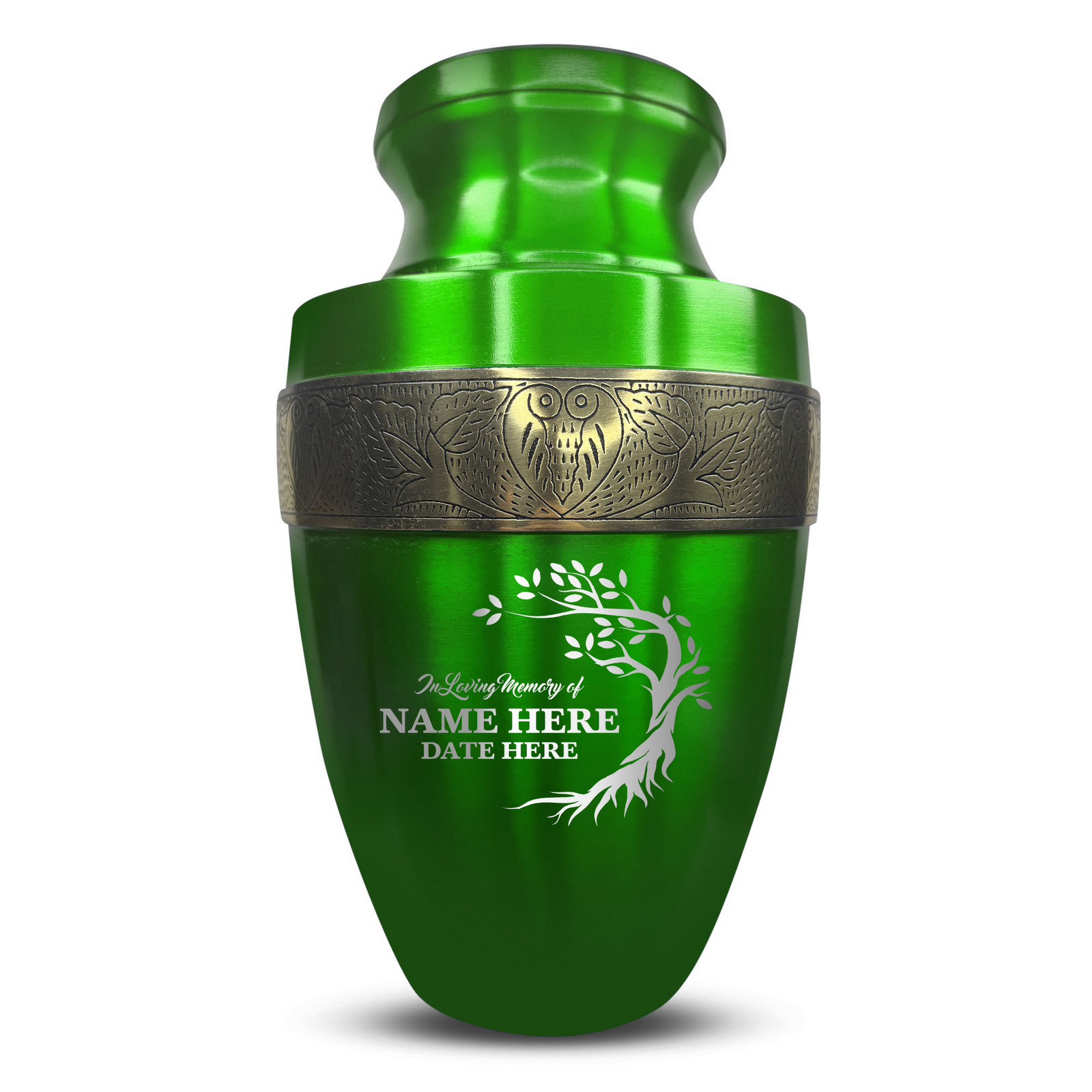 Personalized Adult Human Cremation Urn with Custom Engraved Name on Metal Aluminum Vessel for Ashes and Remains | Elite Series Human Urn with Gold Inlay | 200 Lbs | Tree | Black
