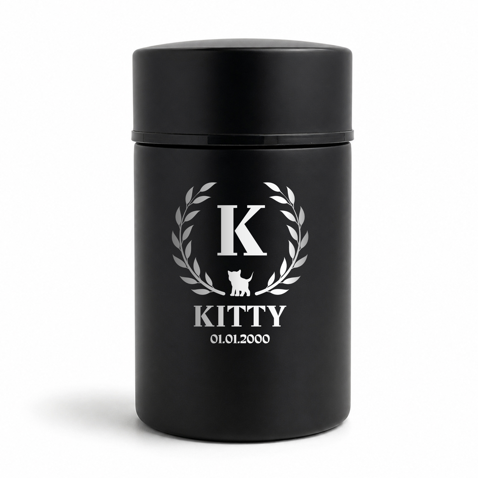 Custom Compact Mini Keepsake Cat Urn - Stainless Steel - Textured Finish - 8 Cubic Inch