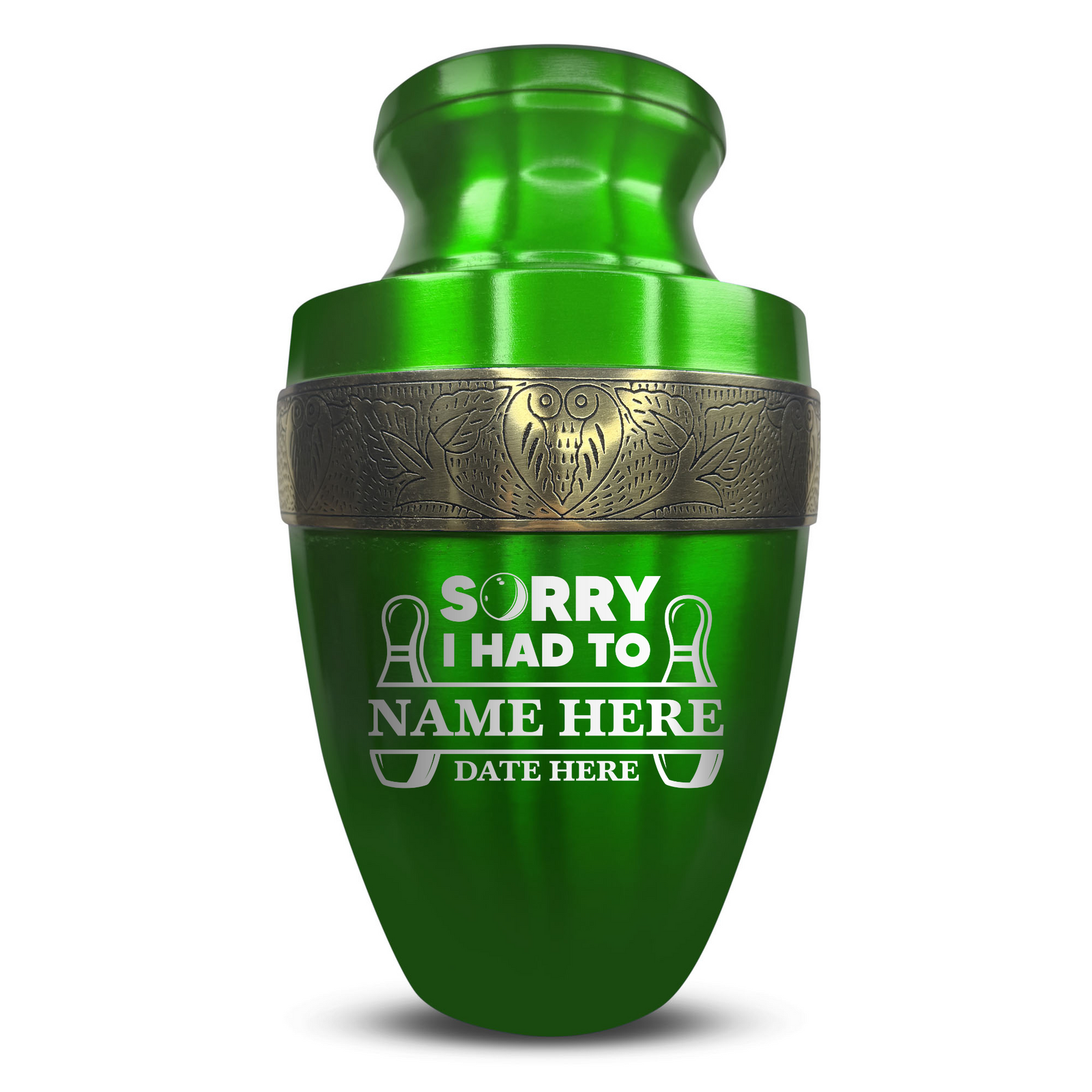 Custom Aluminum Human Urn - Funny Bowling Design - Elite Collection with Gold Inlay - 200 Cubic Inch