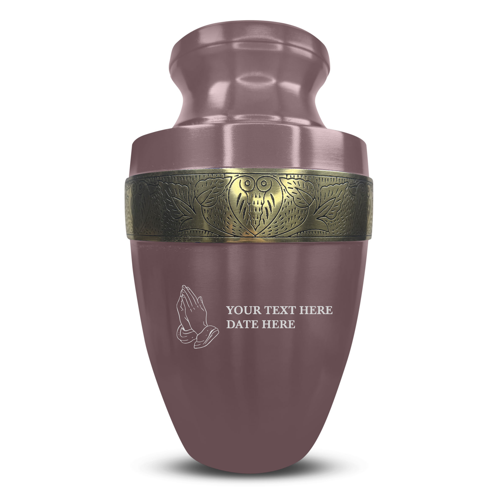 Elite Human Cremation Urn – 200 Cubic Inch – Aluminum with Gold Inlay | Praying Hands