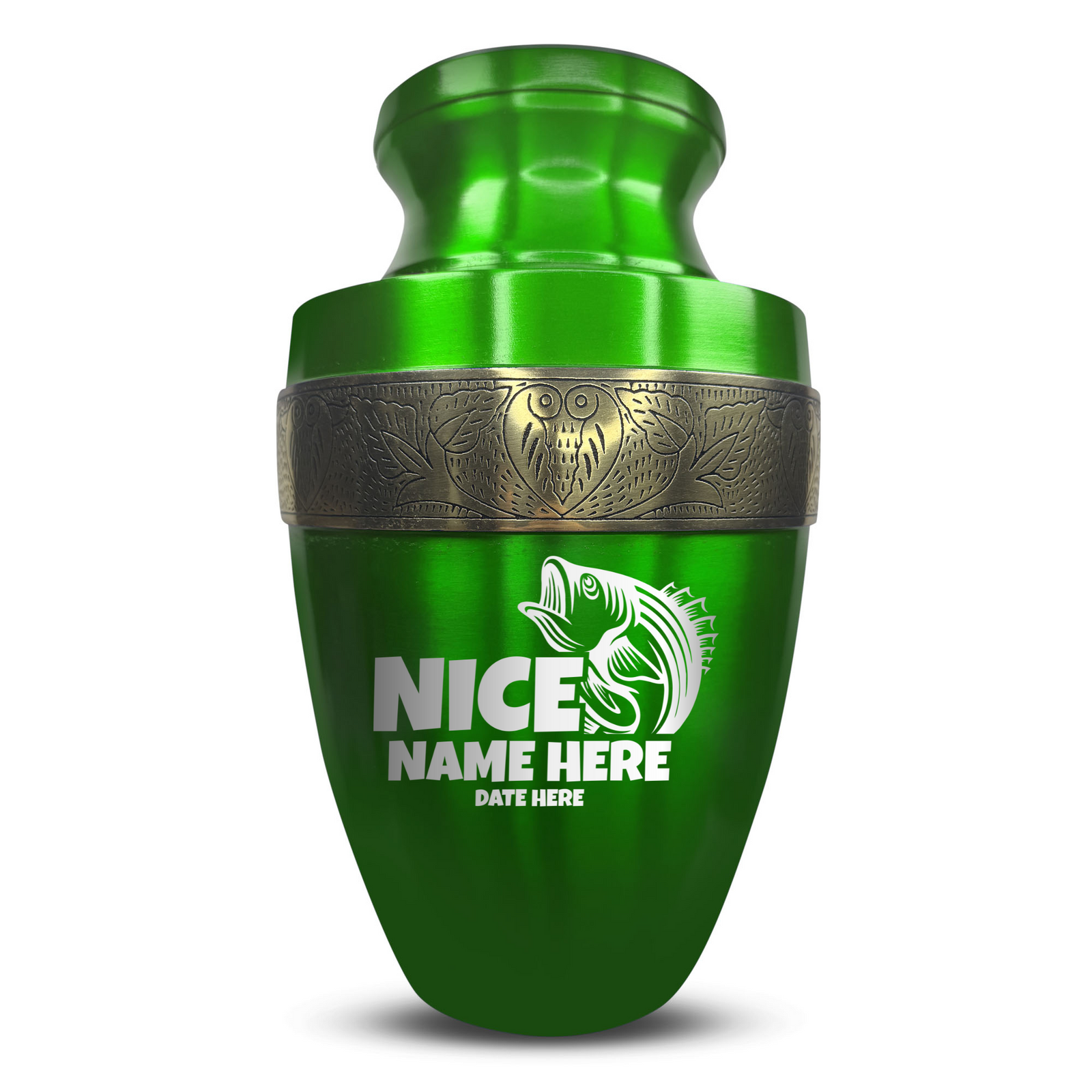 Custom Aluminum Human Urn - Funny Fishing Design - Elite Collection with Gold Inlay - 200 Cubic Inch