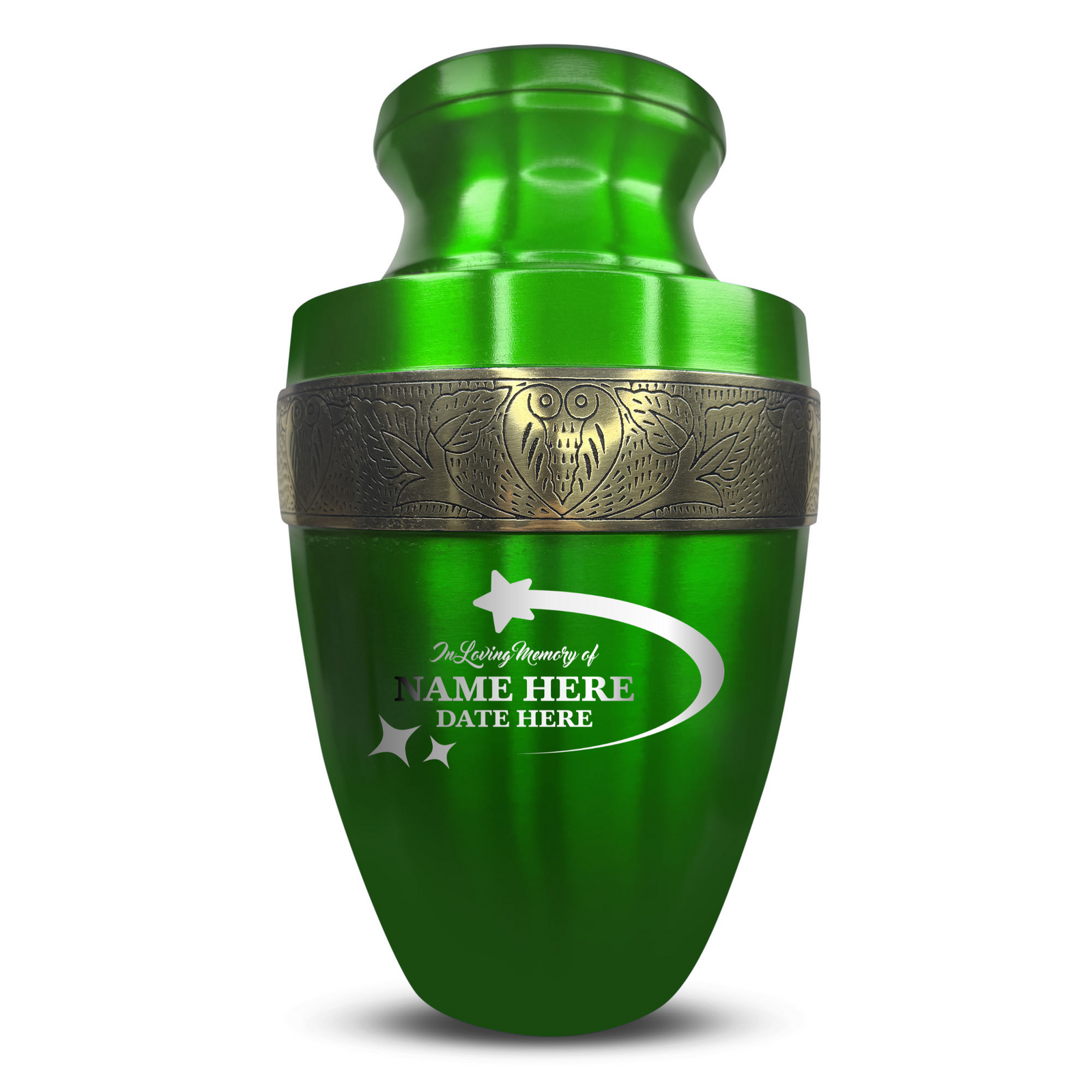 Personalized Adult Human Cremation Urn with Custom Engraved Name on Metal Aluminum Vessel for Ashes and Remains | Elite Series Human Urn with Gold Inlay | 200 Lbs | Stars | Black