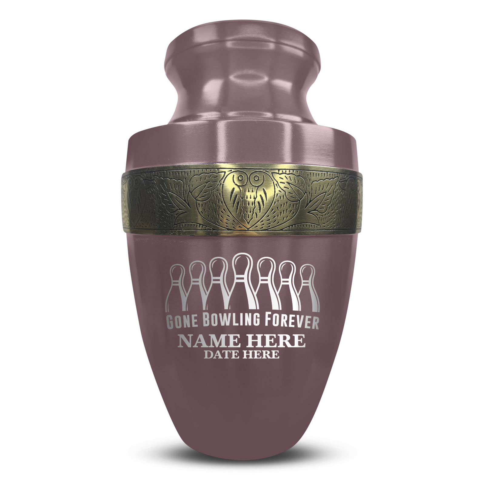 Custom Aluminum Human Urn - Funny Bowling Design - Elite Collection with Gold Inlay - 200 Cubic Inch