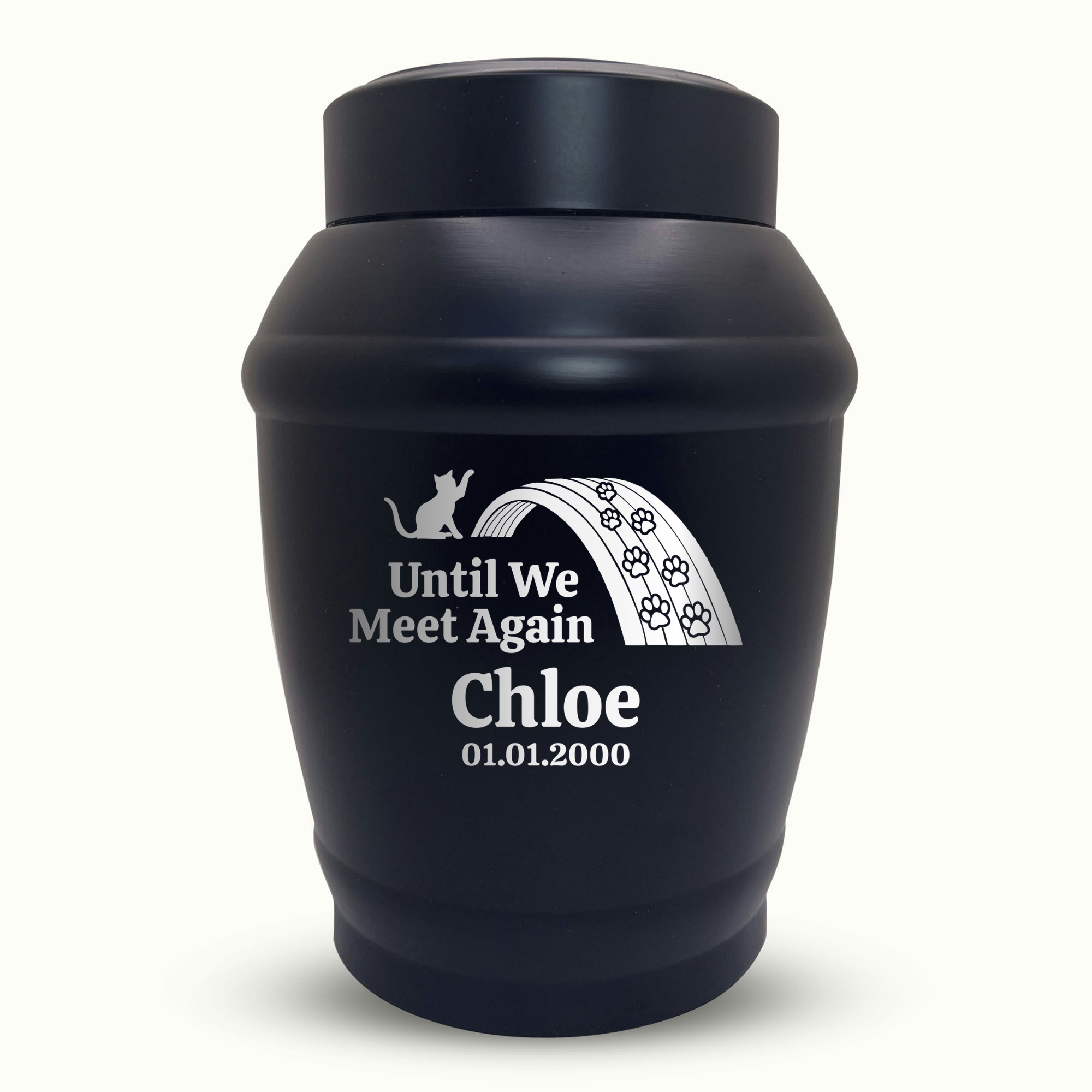 Custom Cat Urn - Standard Size - Stainless Steel - Black - 40 Cubic Inch | Heart & Whiskers Collection
