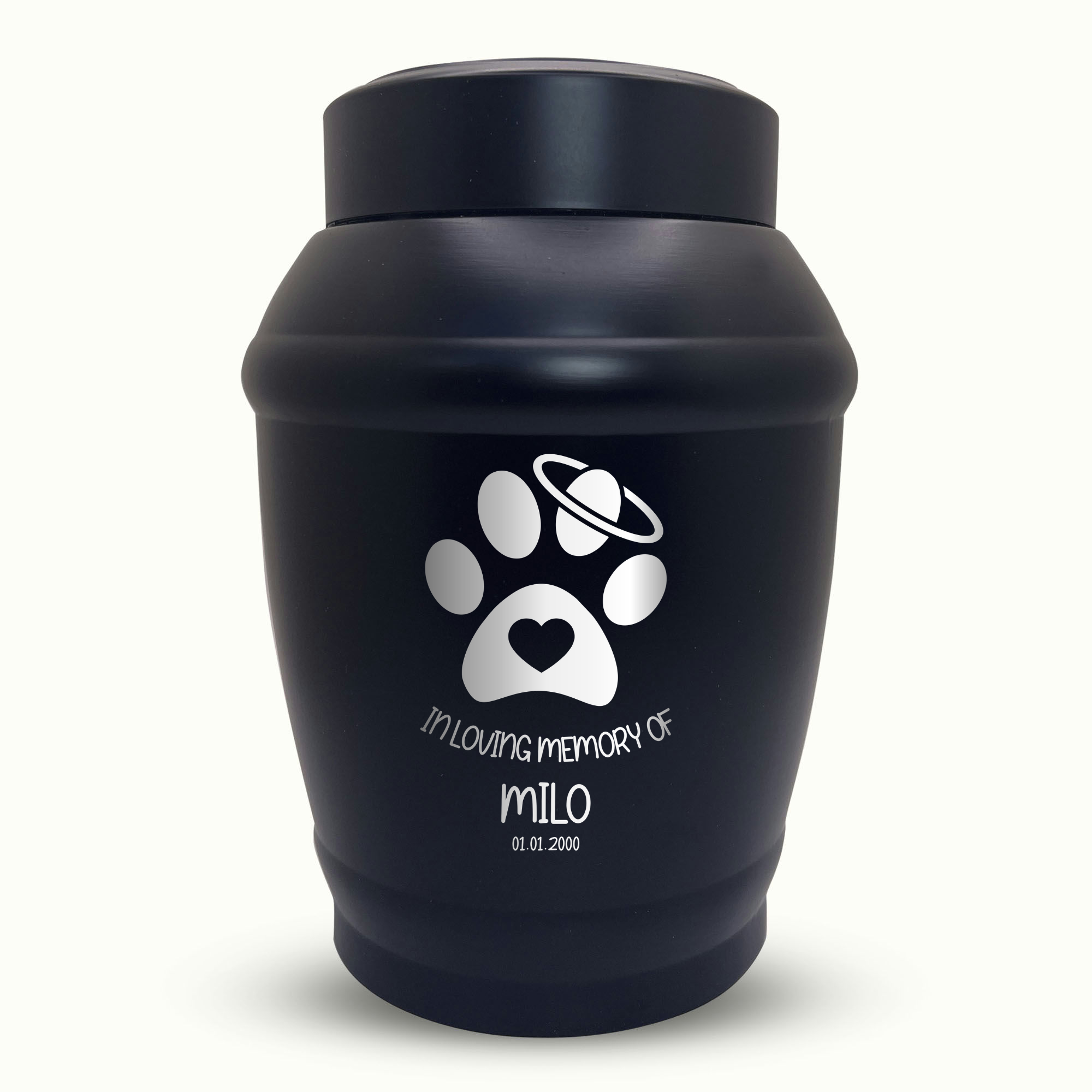 Custom Cat Urn - Standard Size - Stainless Steel - Black - 40 Cubic Inch | Classic Cat Memorial