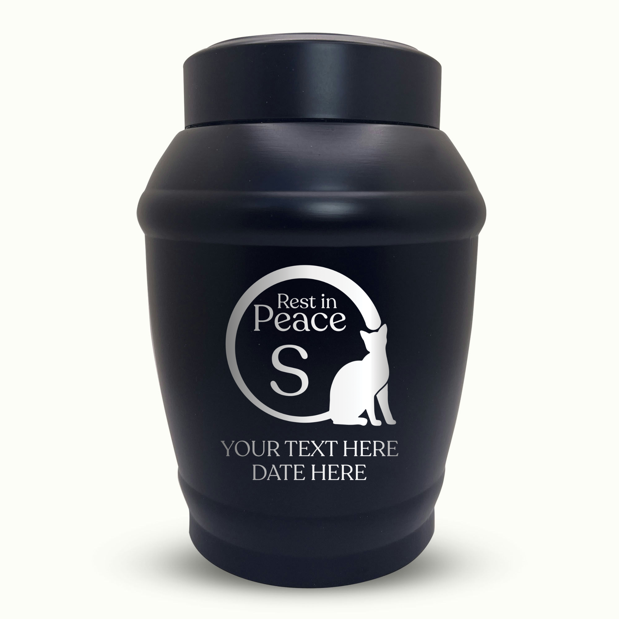 Custom Cat Urn - Standard Size - Stainless Steel - Black - 40 Cubic Inch | Cat Memorial