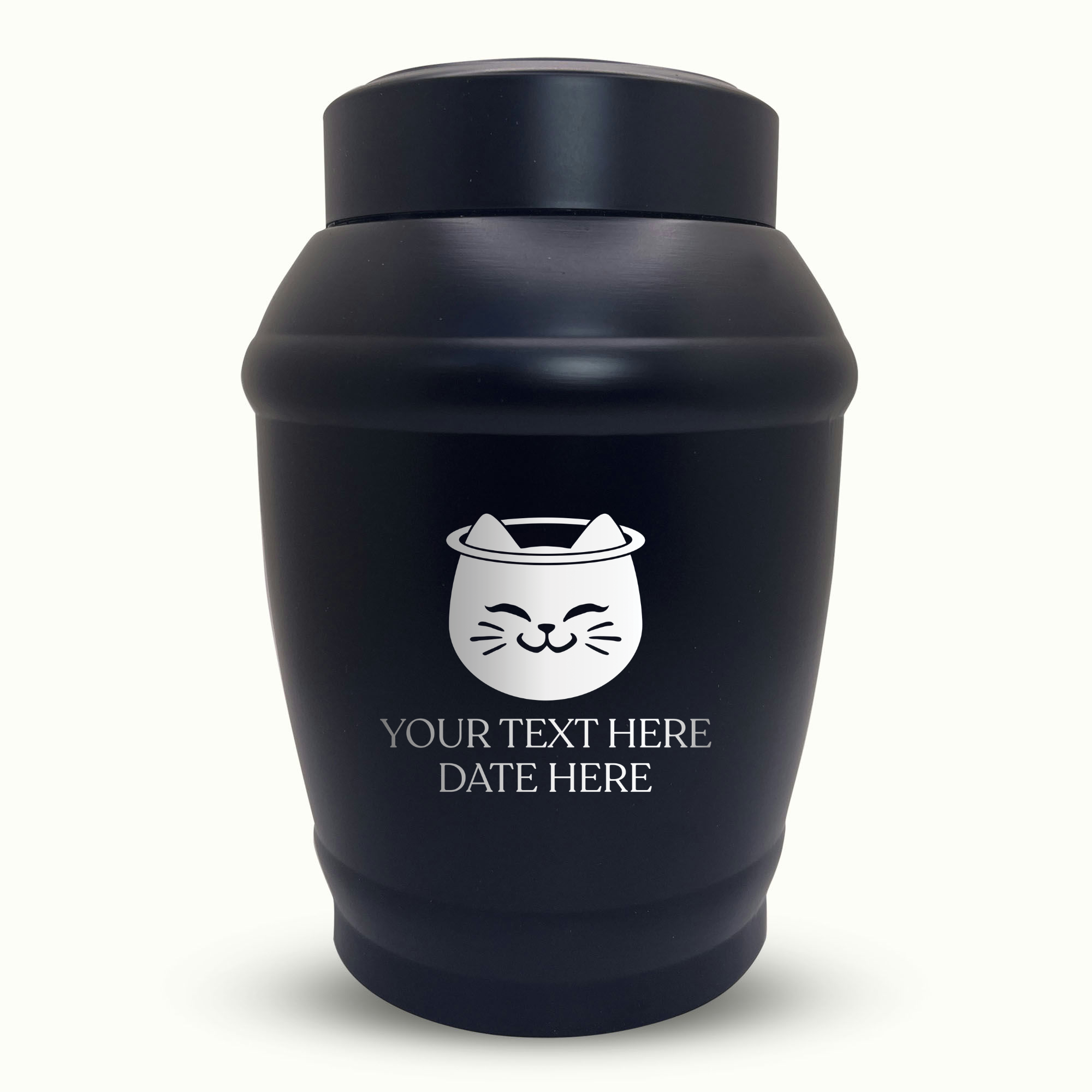 Custom Cat Urn - Standard Size - Stainless Steel - Black - 40 Cubic Inch | Classic Cat Memorial
