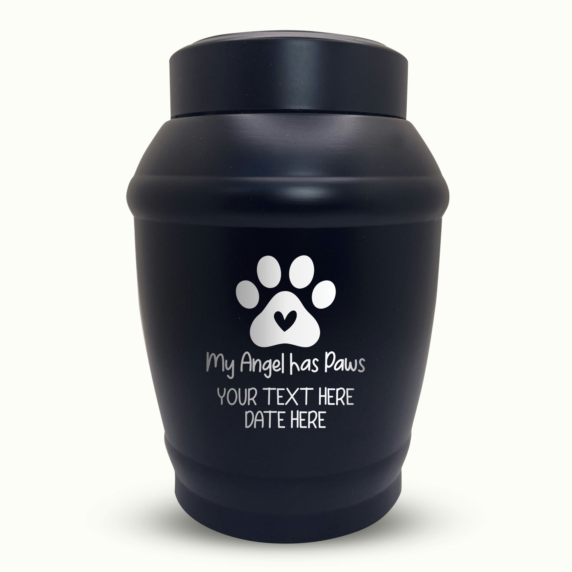 Custom Cat Urn - Standard Size - Stainless Steel - Black - 40 Cubic Inch | Classic Cat Memorial