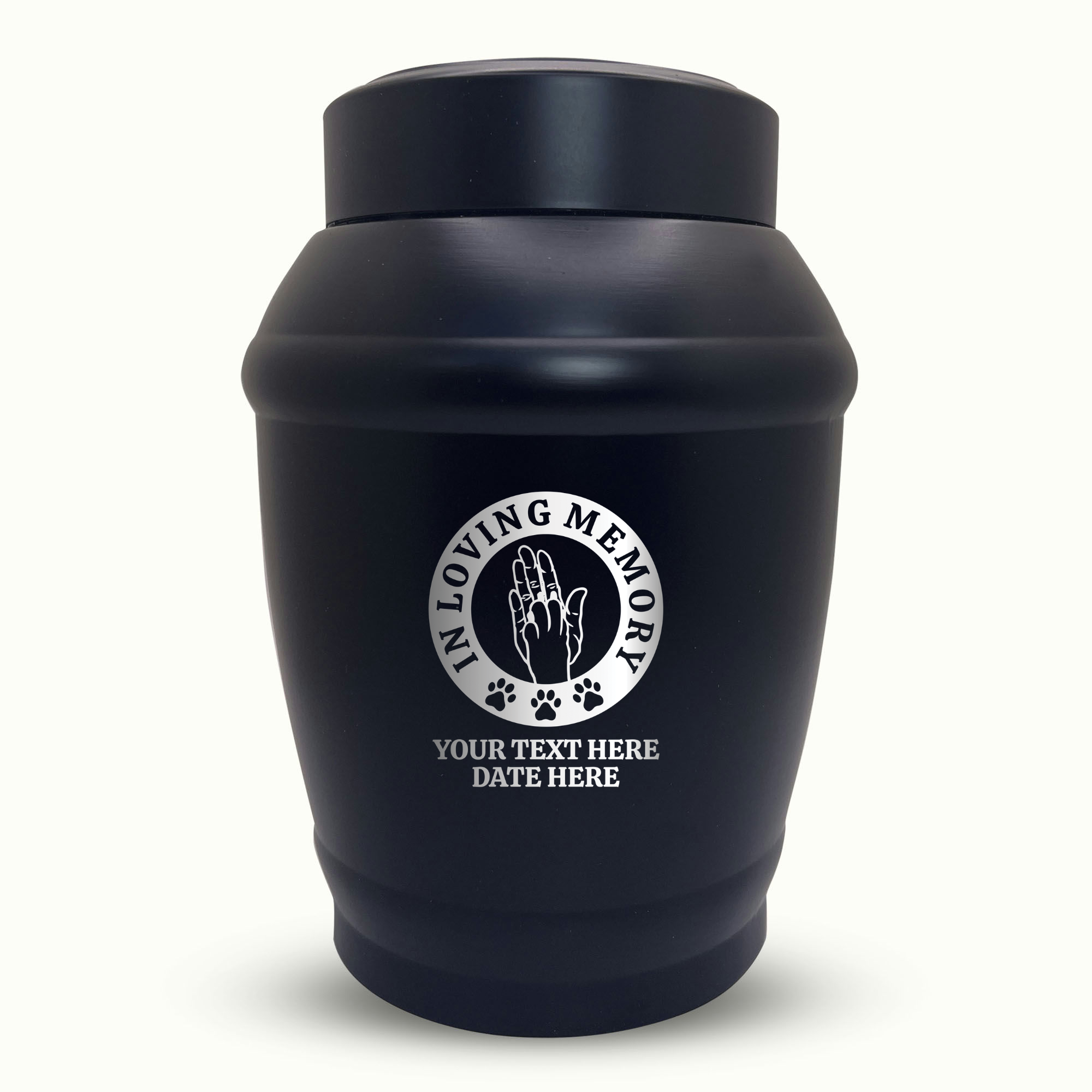 Custom Dog Urn - Standard Size - Stainless Steel - Black - 40 Cubic Inch | Human Bestfriend