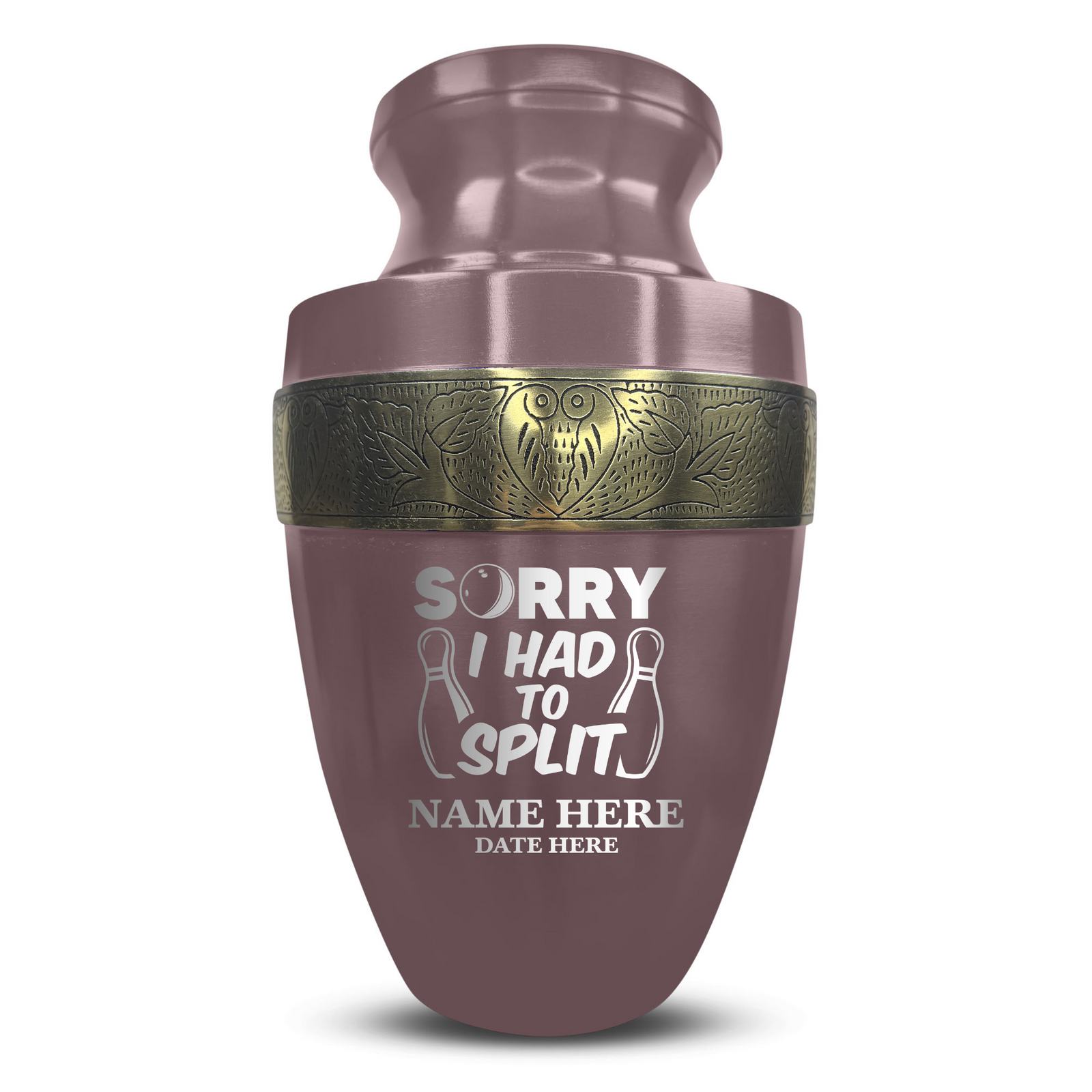 Custom Aluminum Human Urn - Funny Bowling Design - Elite Collection with Gold Inlay - 200 Cubic Inch