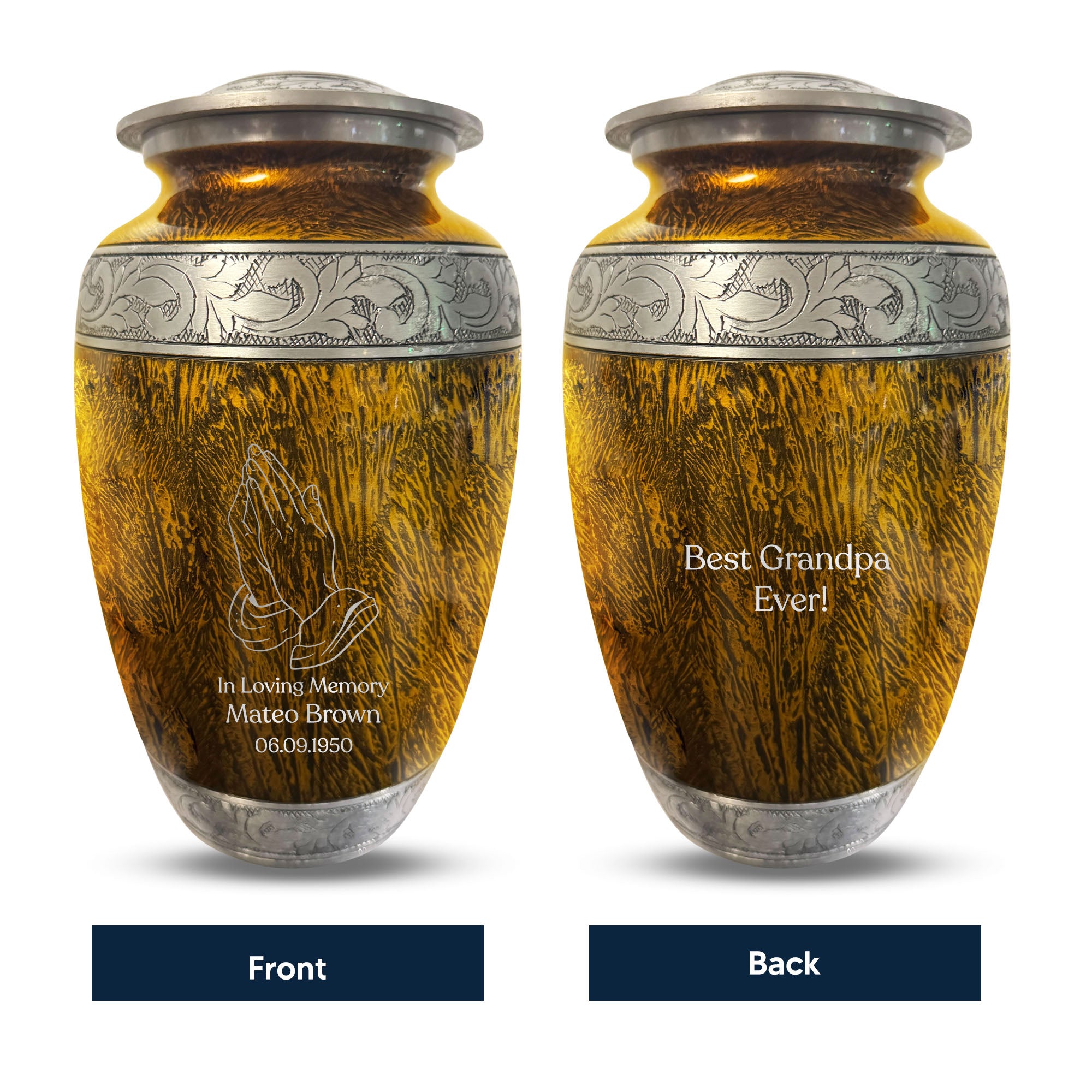 Custom Large Cremation Urn for Human Ashes - Elevate Collection - Simple Humor Design - Distressed Finish - 200 Cubic Inch