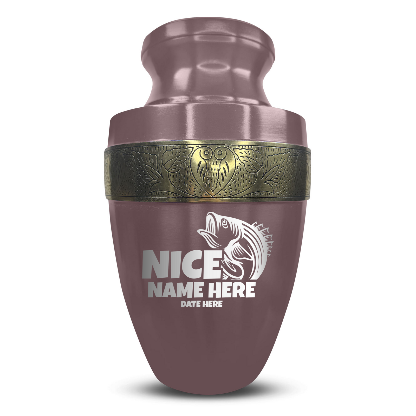 Custom Aluminum Human Urn - Funny Fishing Design - Elite Collection with Gold Inlay - 200 Cubic Inch
