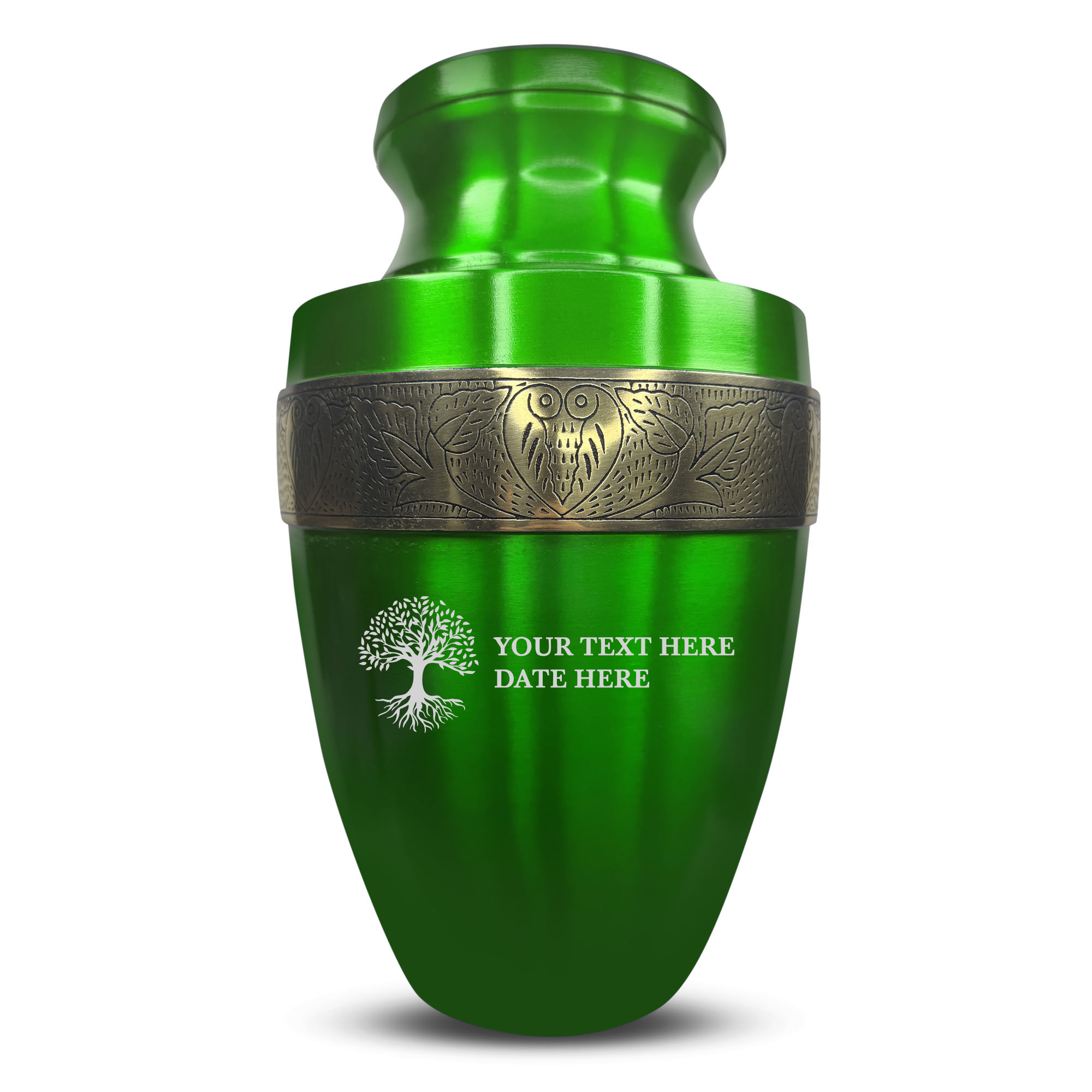 Elite Human Cremation Urn – 200 Cubic Inch – Aluminum with Gold Inlay | Tree of Life