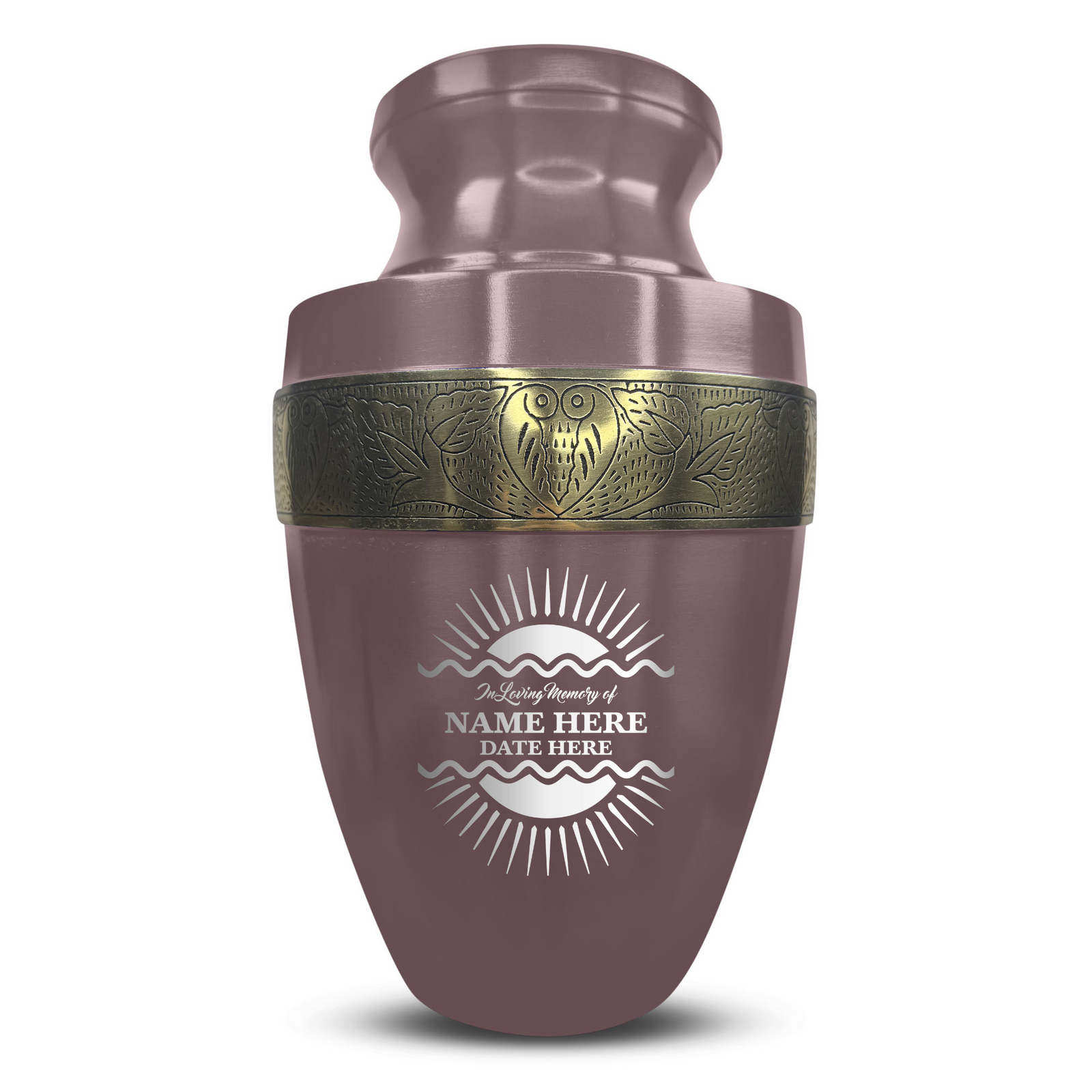 Elite Human Cremation Urn – 200 Cubic Inch – Aluminum with Gold Inlay | Nature Memorial Design