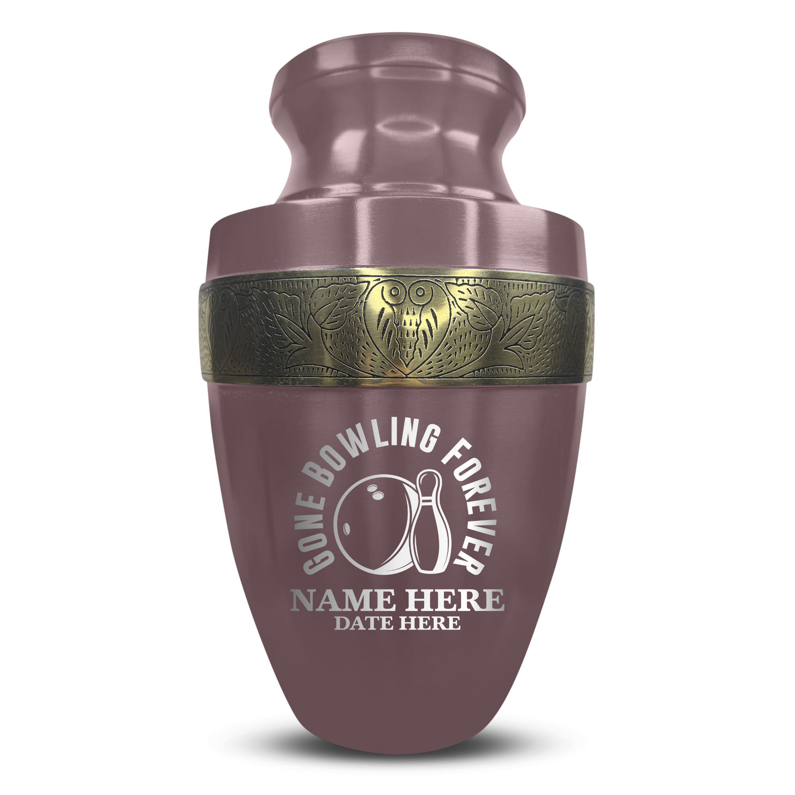 Custom Aluminum Human Urn - Funny Bowling Design - Elite Collection with Gold Inlay - 200 Cubic Inch