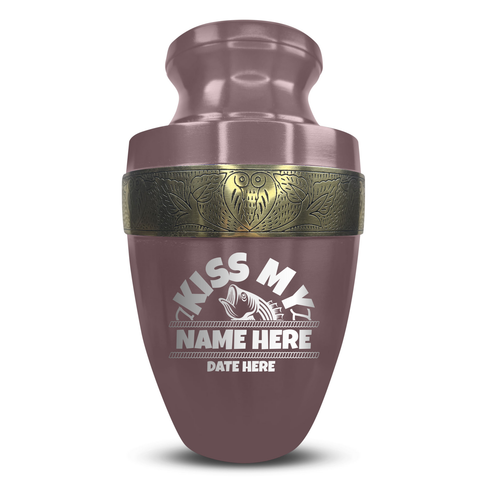 Custom Aluminum Human Urn - Funny Fishing Design - Elite Collection with Gold Inlay - 200 Cubic Inch
