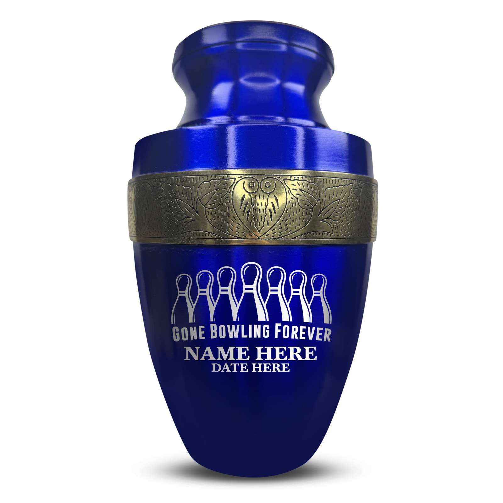 Custom Aluminum Human Urn - Funny Bowling Design - Elite Collection with Gold Inlay - 200 Cubic Inch