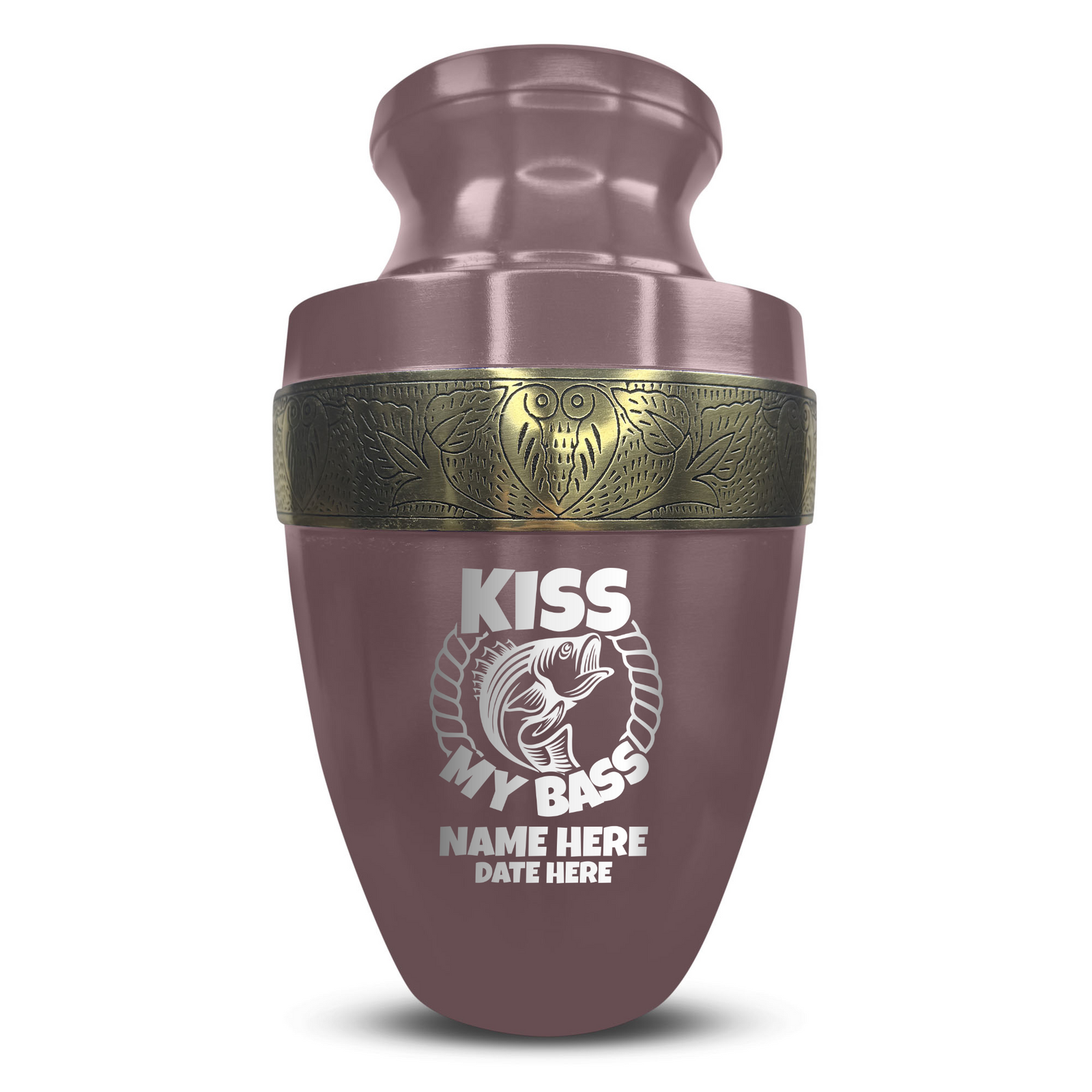 Custom Aluminum Human Urn - Funny Fishing Design - Elite Collection with Gold Inlay - 200 Cubic Inch