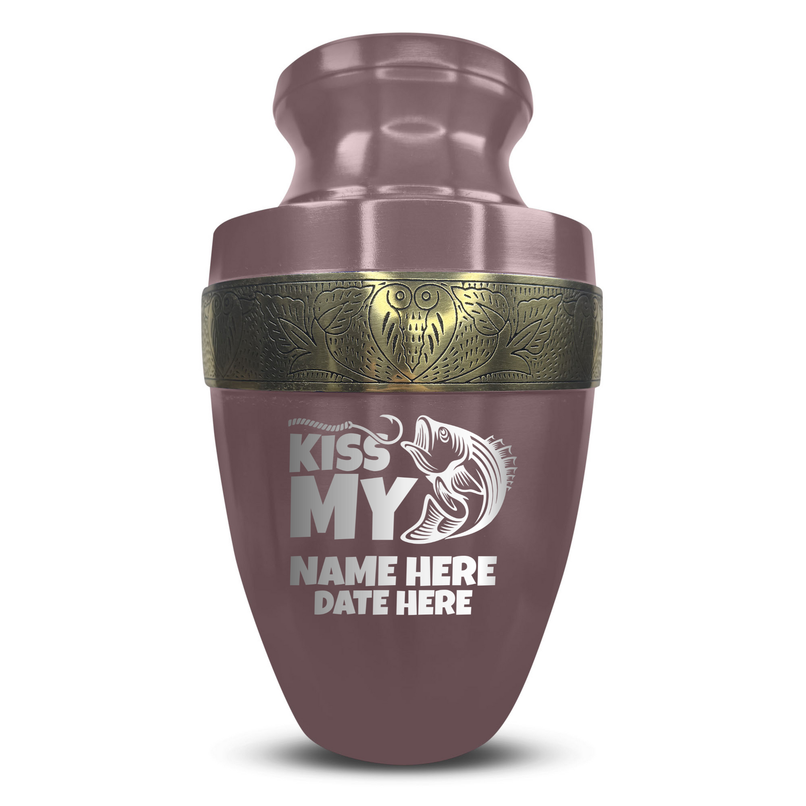 Custom Aluminum Human Urn - Funny Fishing Design - Elite Collection with Gold Inlay - 200 Cubic Inch