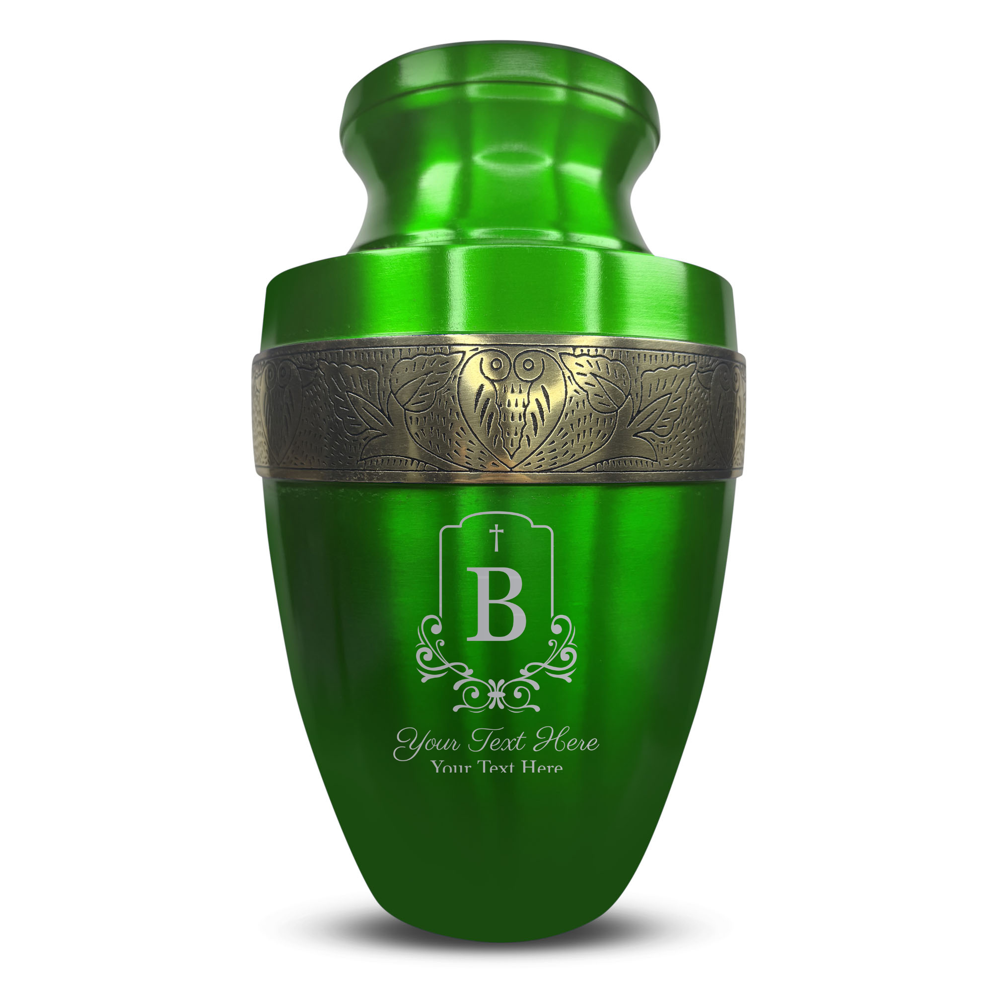 Elite Human Cremation Urn – 200 Cubic Inch – Aluminum with Gold Inlay | Headstone Memorial