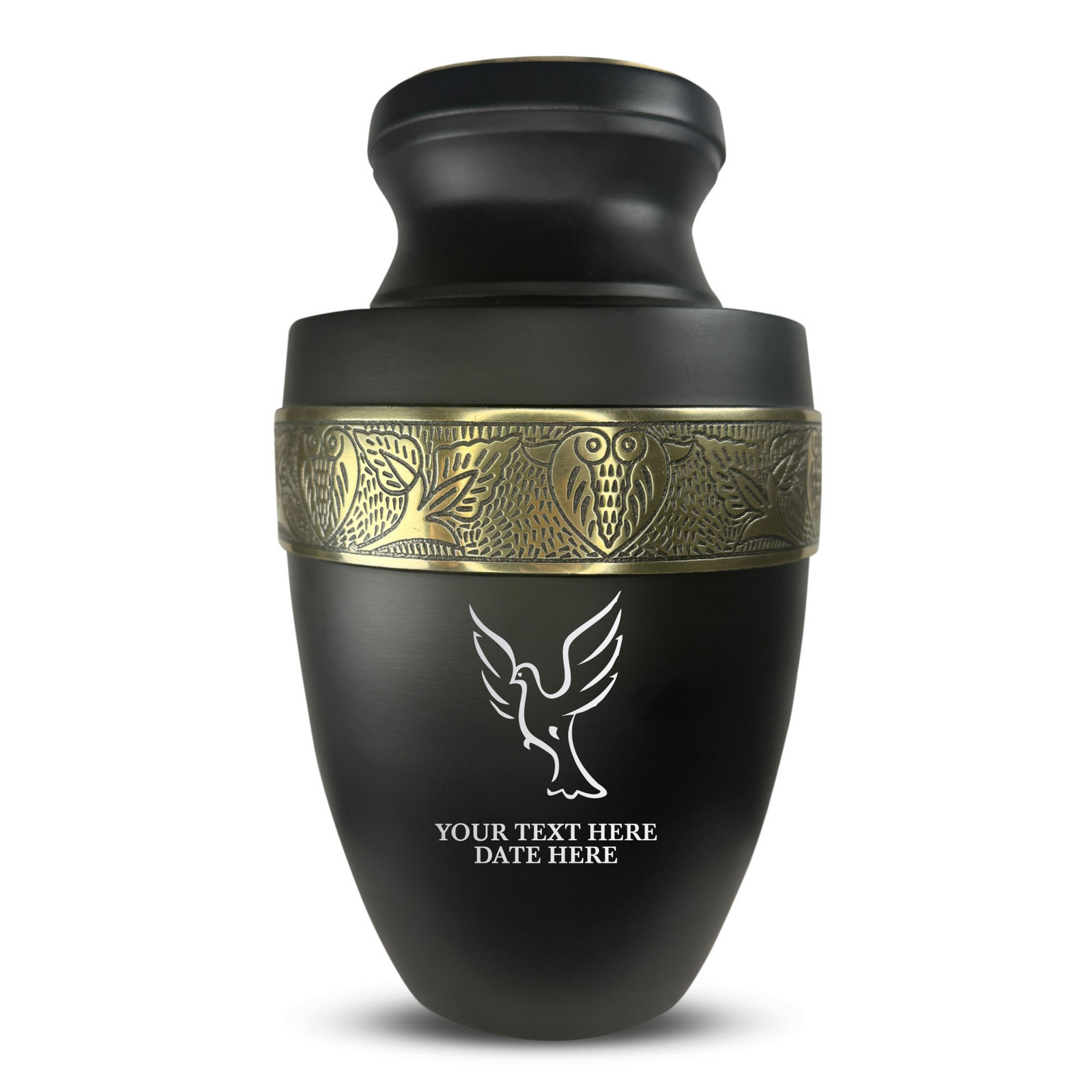 Custom Aluminum Human Urn - Memorial Dove - Elite Collection with Gold Inlay - 200 Cubic Inch