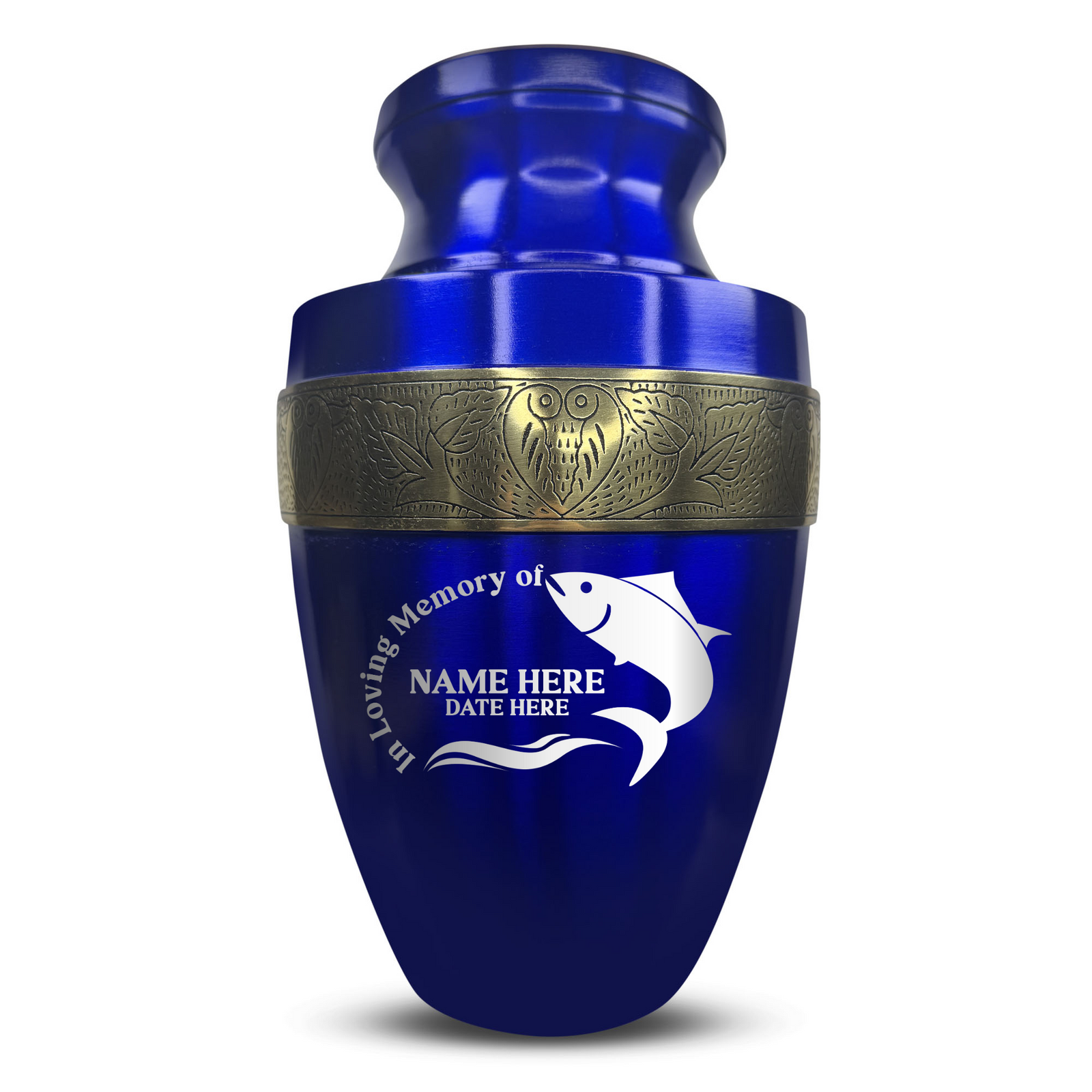 Custom Aluminum Human Urn - Funny Fishing Design - Elite Collection with Gold Inlay - 200 Cubic Inch